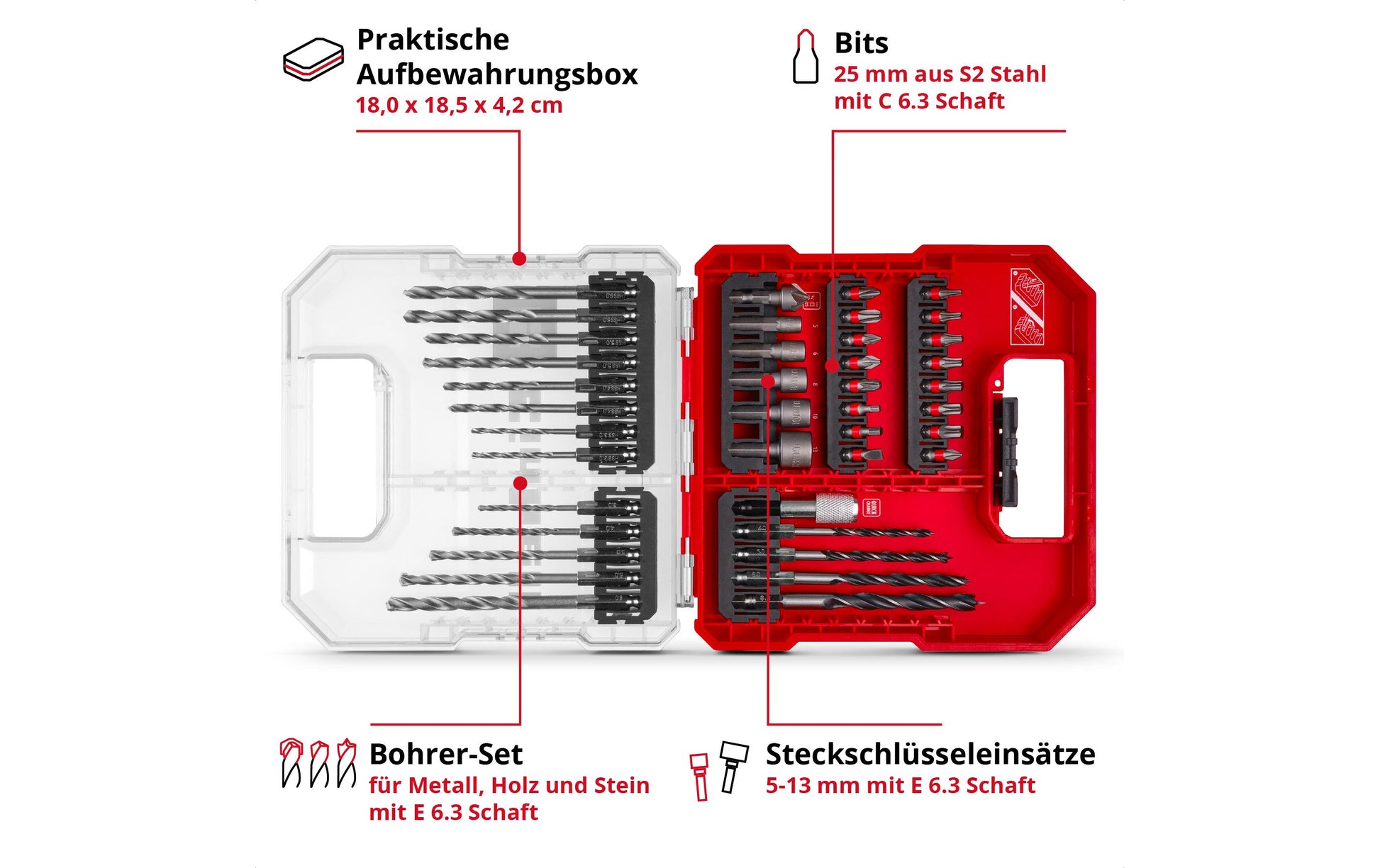 Einhell Bit-Set, Sechskant, L-CASE LS, 40 Stk.