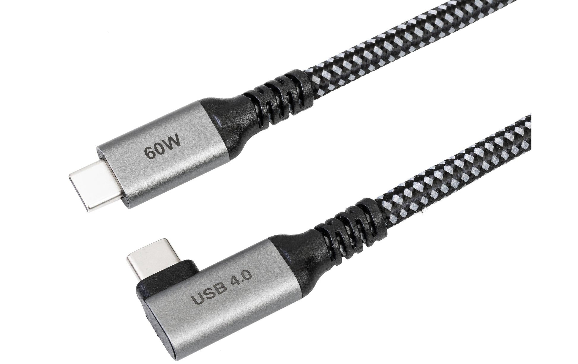 ONIT USB-C auf USB-C Kabel – USB4 20 Gbit/s – 5 m – PD 60 W – Textilmantel, Abgewinkelt – Schwarz/Grau
