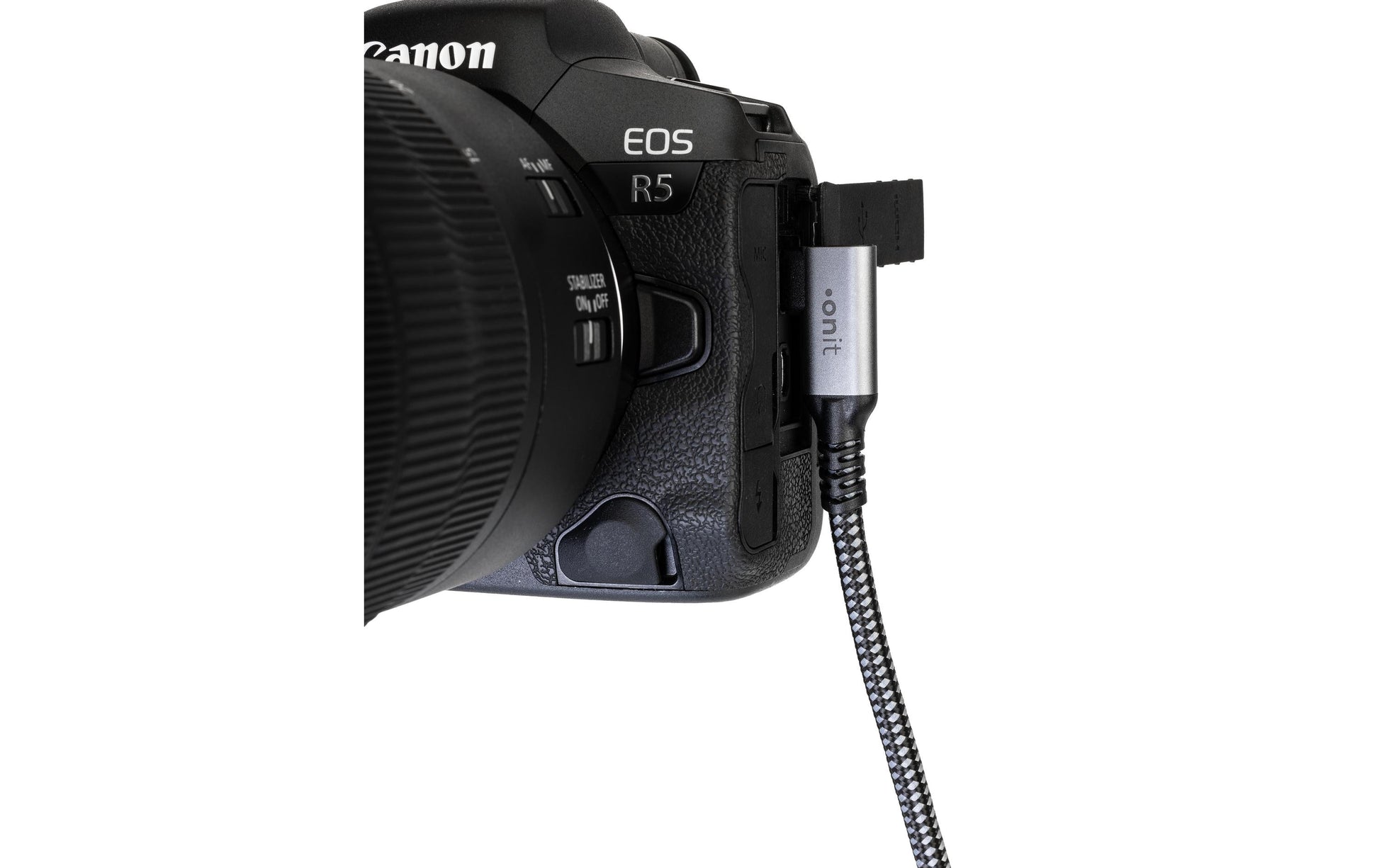 ONIT USB-C auf USB-C Kabel – USB4 20 Gbit/s – 3 m – PD 80 W – Abgewinkelt, Textilmantel – Schwarz/Grau