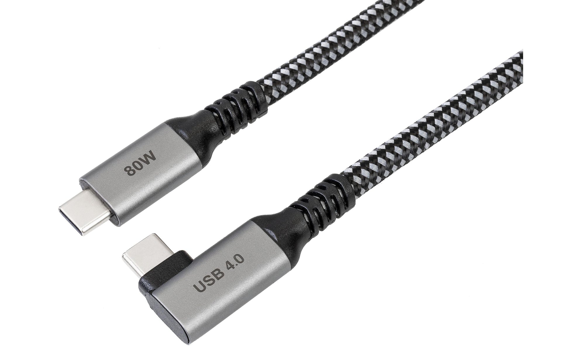 ONIT USB-C auf USB-C Kabel – USB4 20 Gbit/s – 3 m – PD 80 W – Abgewinkelt, Textilmantel – Schwarz/Grau
