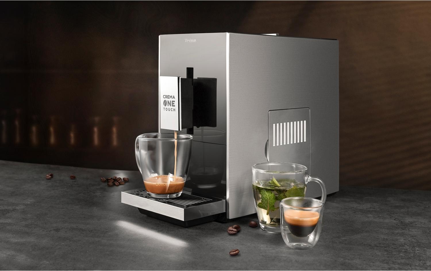 Trisa Crema One Touch 6220.4245 Kaffeevollautomat – 1,2 l, 130 g Bohnenbehälter, 19 bar, schwarz/silber