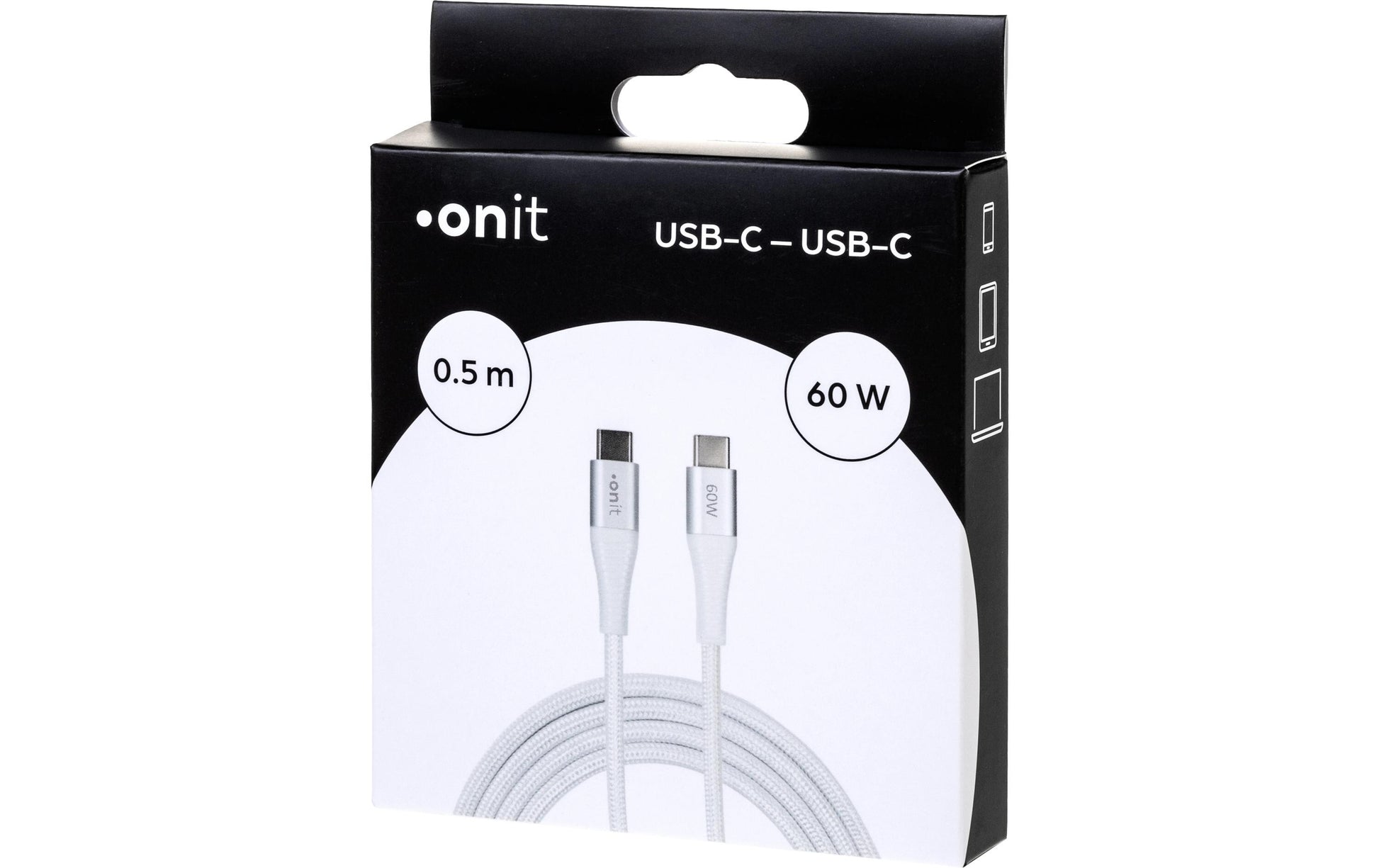 ONIT USB-C auf USB-C Kabel – USB 3.2 Gen 1 (5 Gbit/s) – 0,5 m – PD 60 W – Textilmantel, Nylon – Weiss