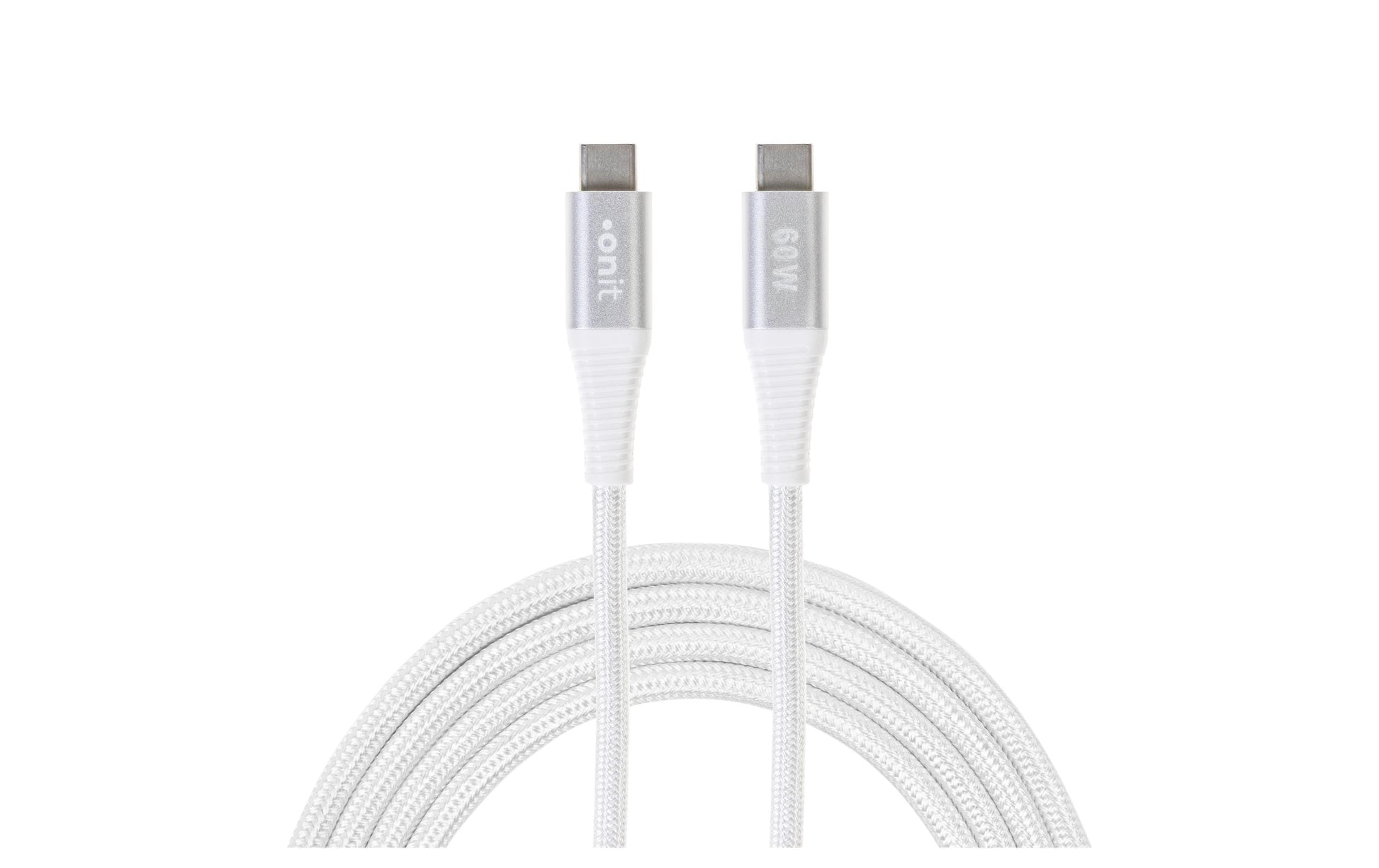 ONIT USB-C auf USB-C Kabel – USB 3.2 Gen 1 (5 Gbit/s) – 0,3 m – PD 60 W – Textilmantel, Verstärkt – Weiss