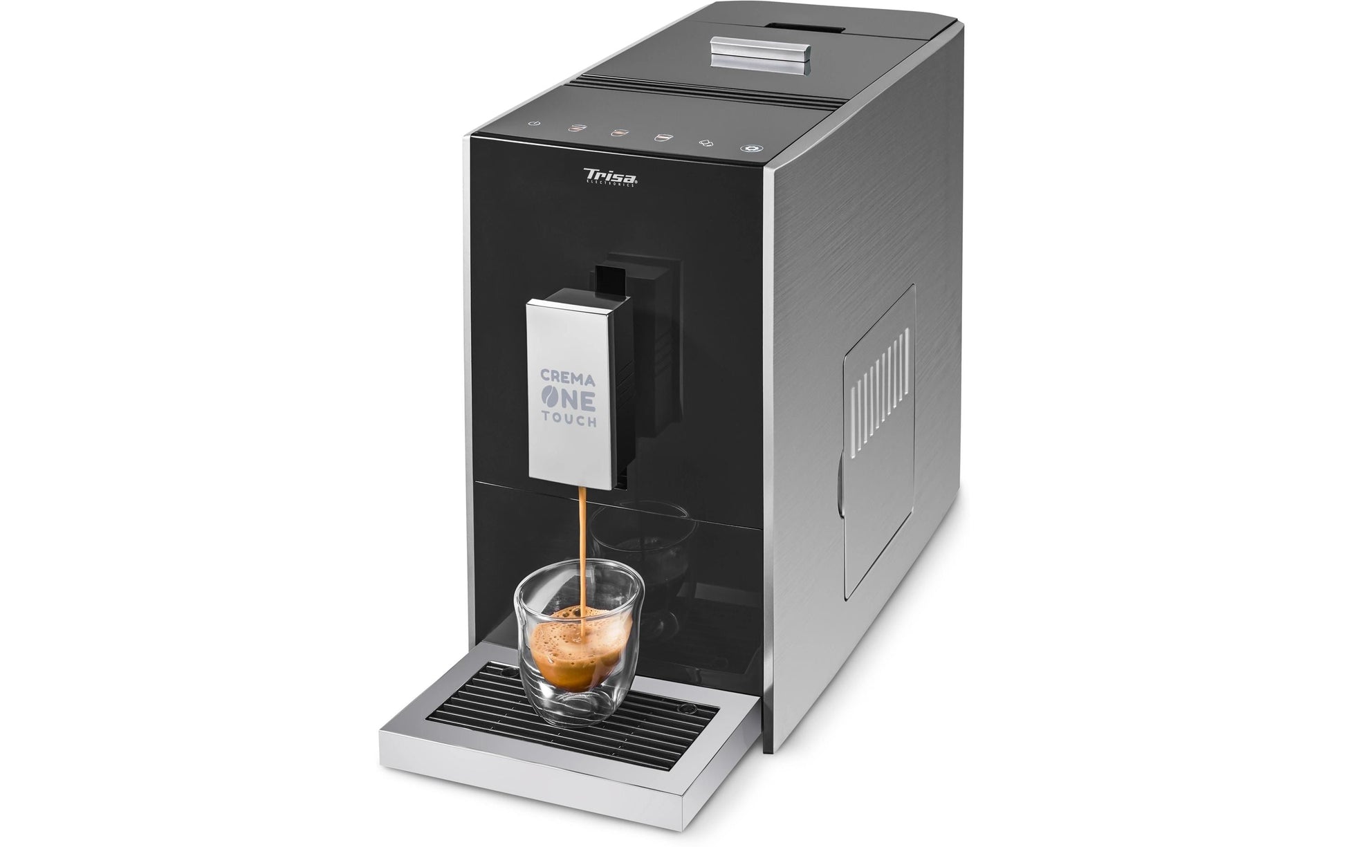 Trisa Crema One Touch 6220.4245 Kaffeevollautomat – 1,2 l, 130 g Bohnenbehälter, 19 bar, schwarz/silber