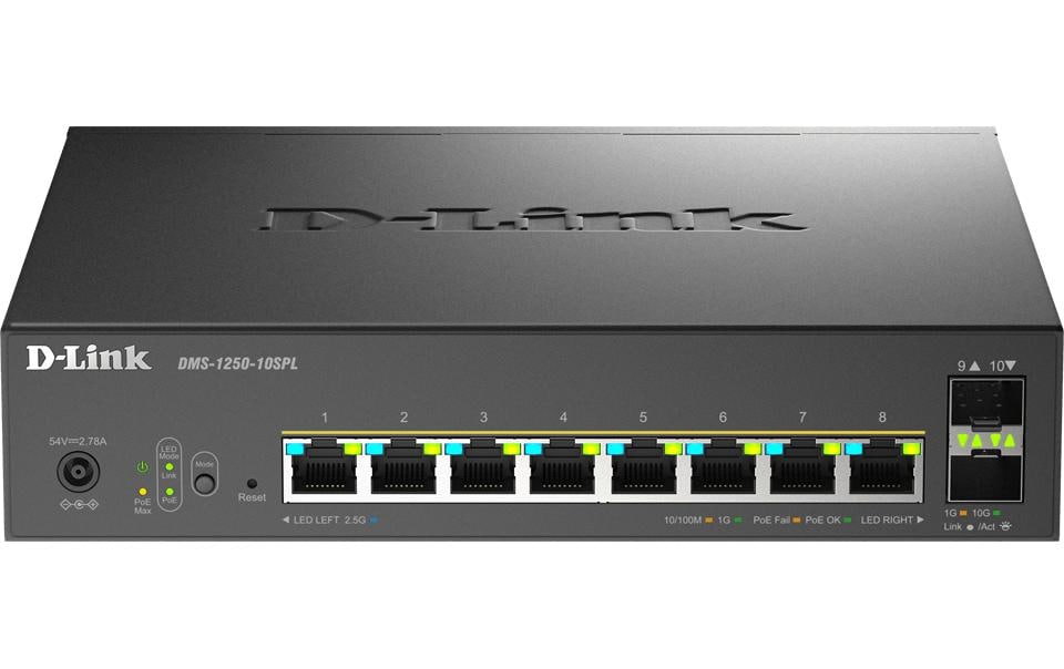 D-Link DMS-1250-10SPL/E – Managed Switch – 8×2.5G, 2×SFP+, L2, PoE++ 120 W, 1U