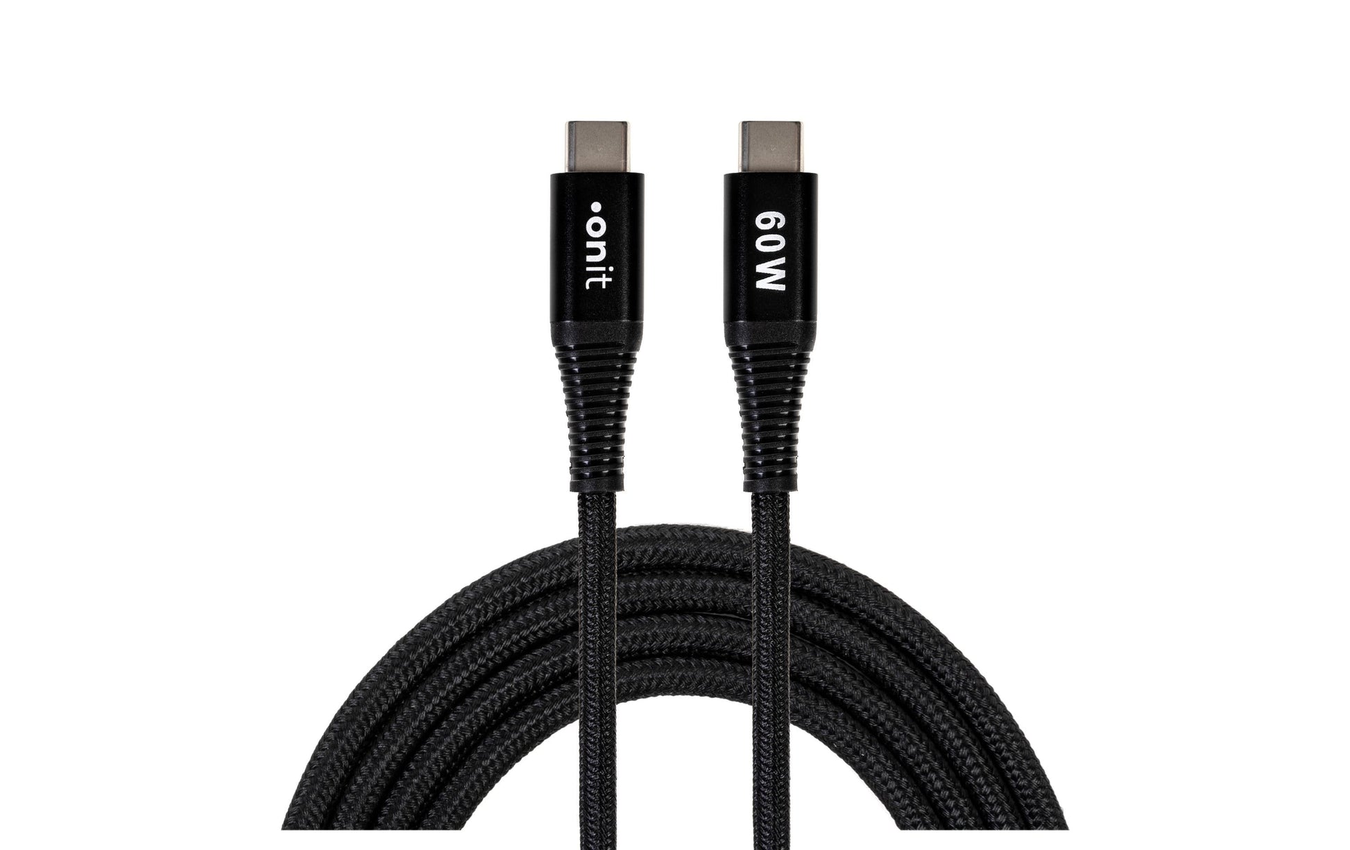 ONIT USB-C auf USB-C Kabel – USB 3.2 Gen 1 (5 Gbit/s) – 0,1 m – PD 60 W – Textilmantel, verstärkt – Schwarz