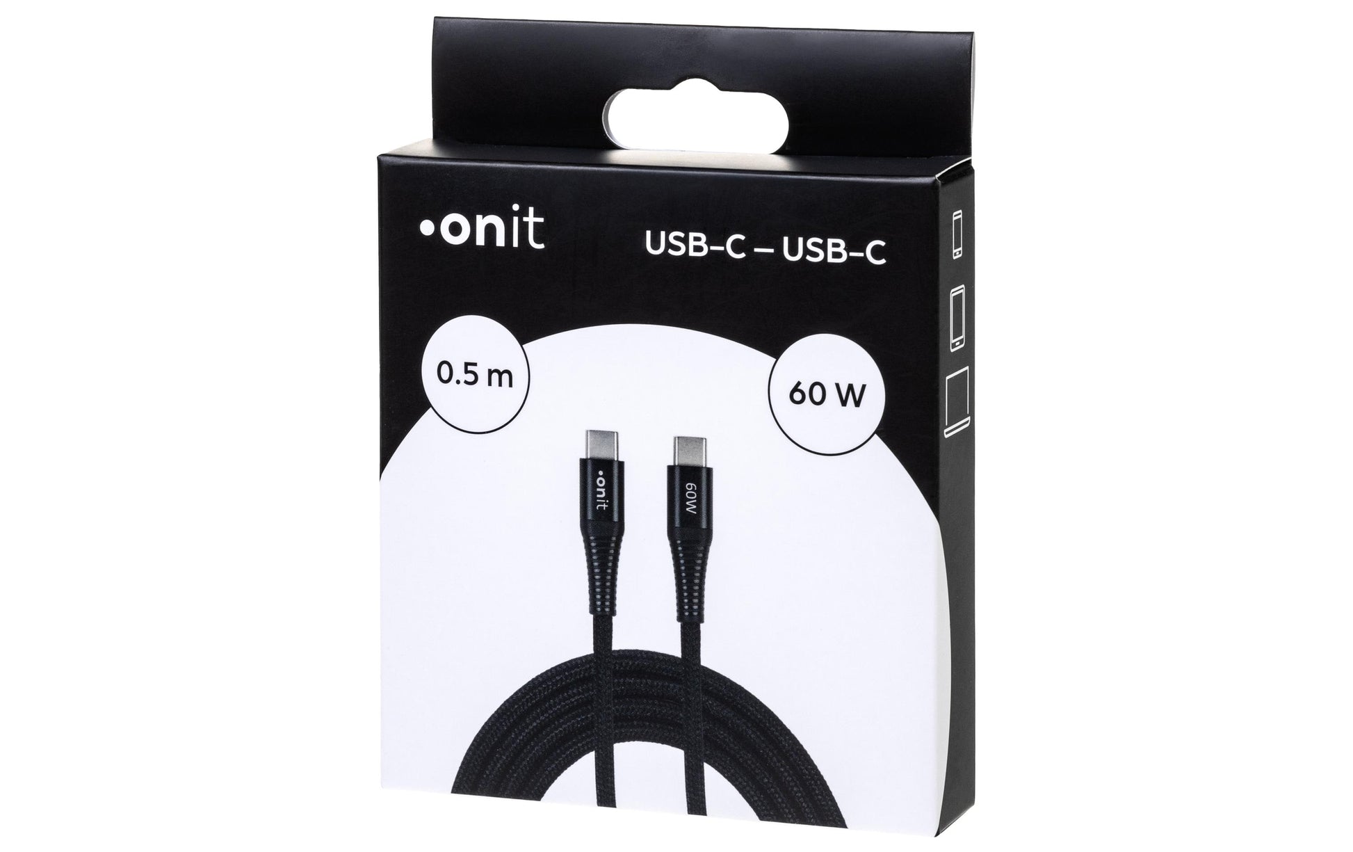 ONIT USB-C auf USB-C Kabel – USB 3.2 Gen 1 (5 Gbit/s) – 0,5 m – PD 60 W – Textilmantel – Schwarz