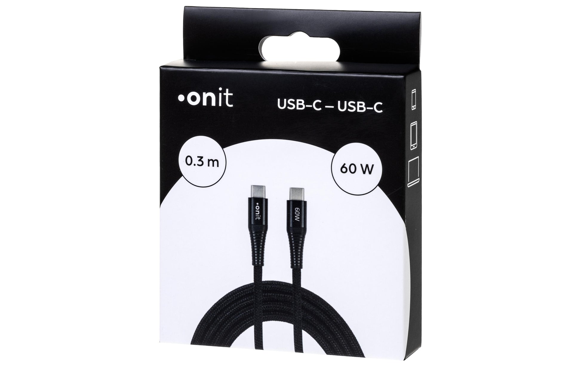 ONIT USB-C auf USB-C Kabel – USB 3.2 Gen 1 (5 Gbit/s) – 0,3 m – PD 60 W – Textilmantel – Schwarz