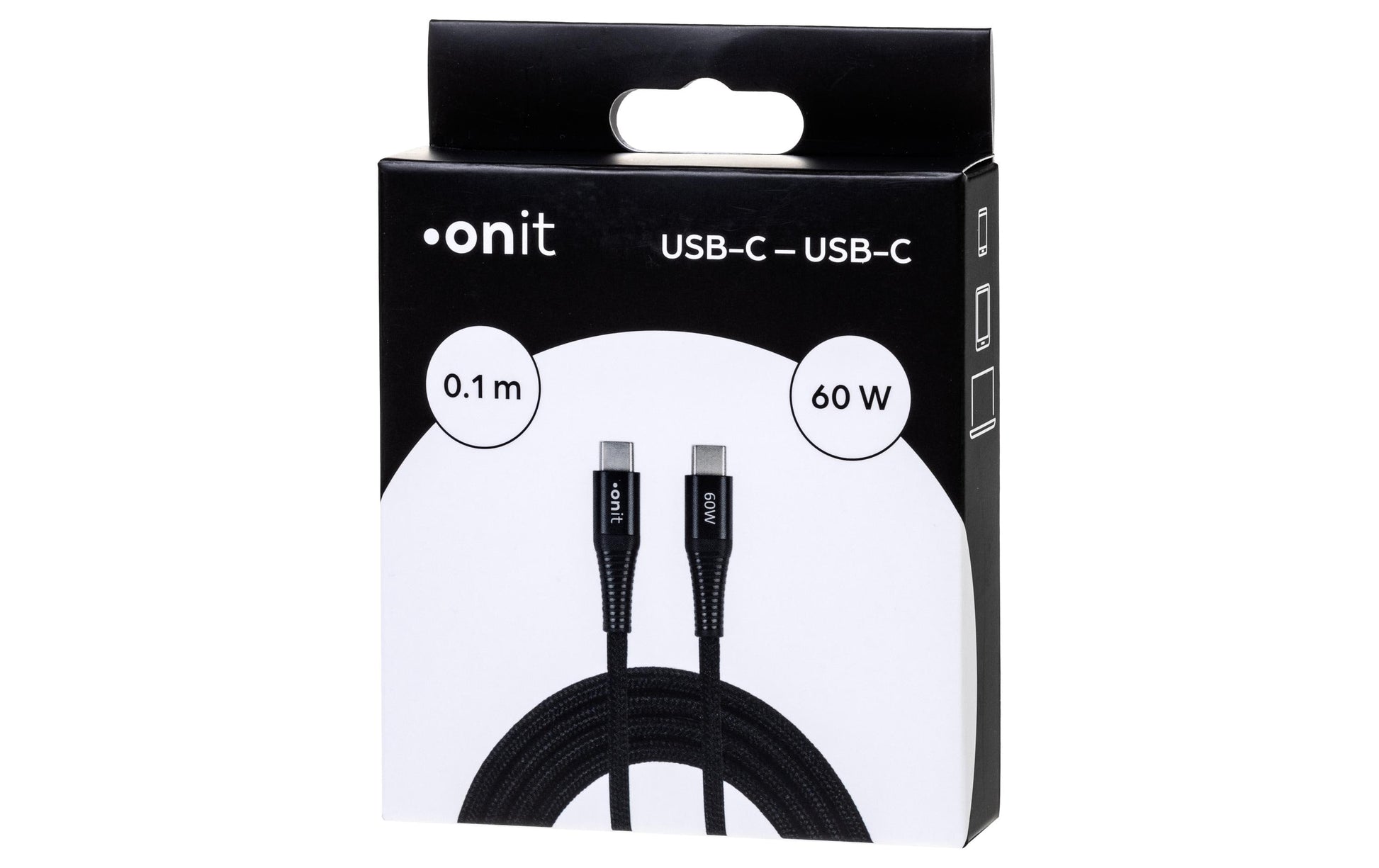 ONIT USB-C auf USB-C Kabel – USB 3.2 Gen 1 (5 Gbit/s) – 0,1 m – PD 60 W – Textilmantel, verstärkt – Schwarz
