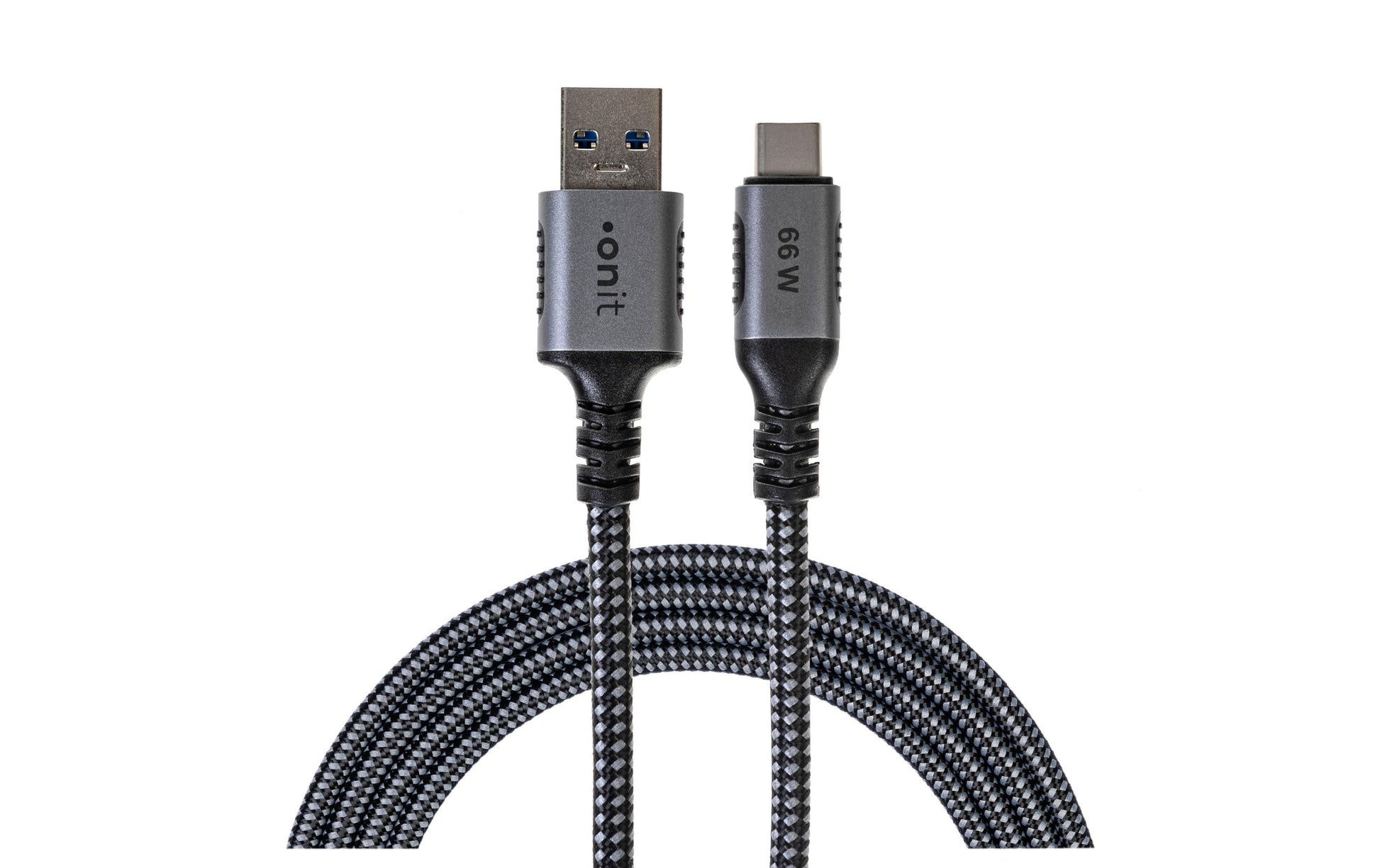 ONIT USB-A auf USB-C Kabel – USB 3.2 Gen 2 (10 Gbit/s) – 2 m – PD 66 W – Textilmantel – Schwarz/Grau