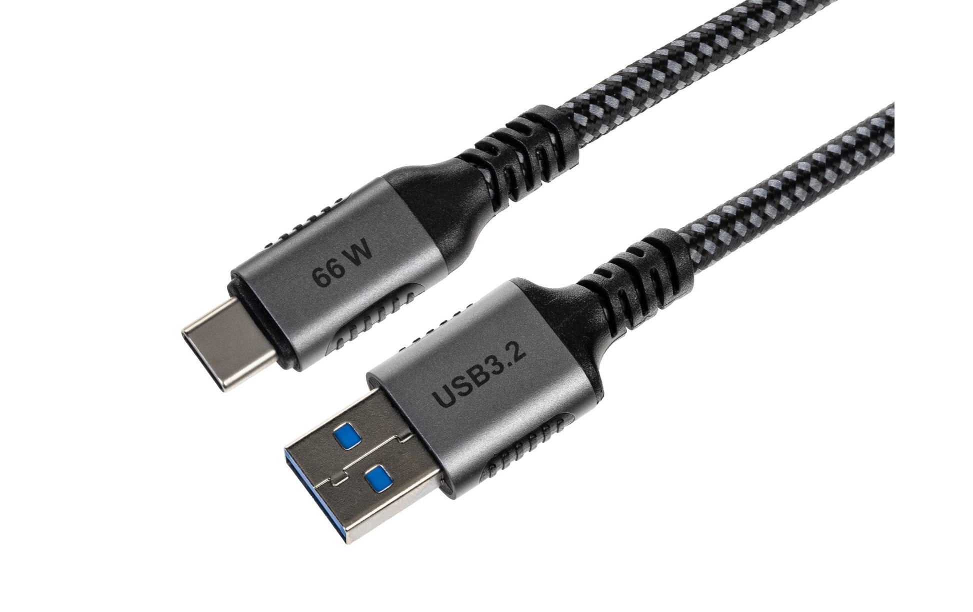 ONIT USB-A auf USB-C Kabel – USB 3.2 Gen 2 (10 Gbit/s) – 2 m – PD 66 W – Textilmantel – Schwarz/Grau