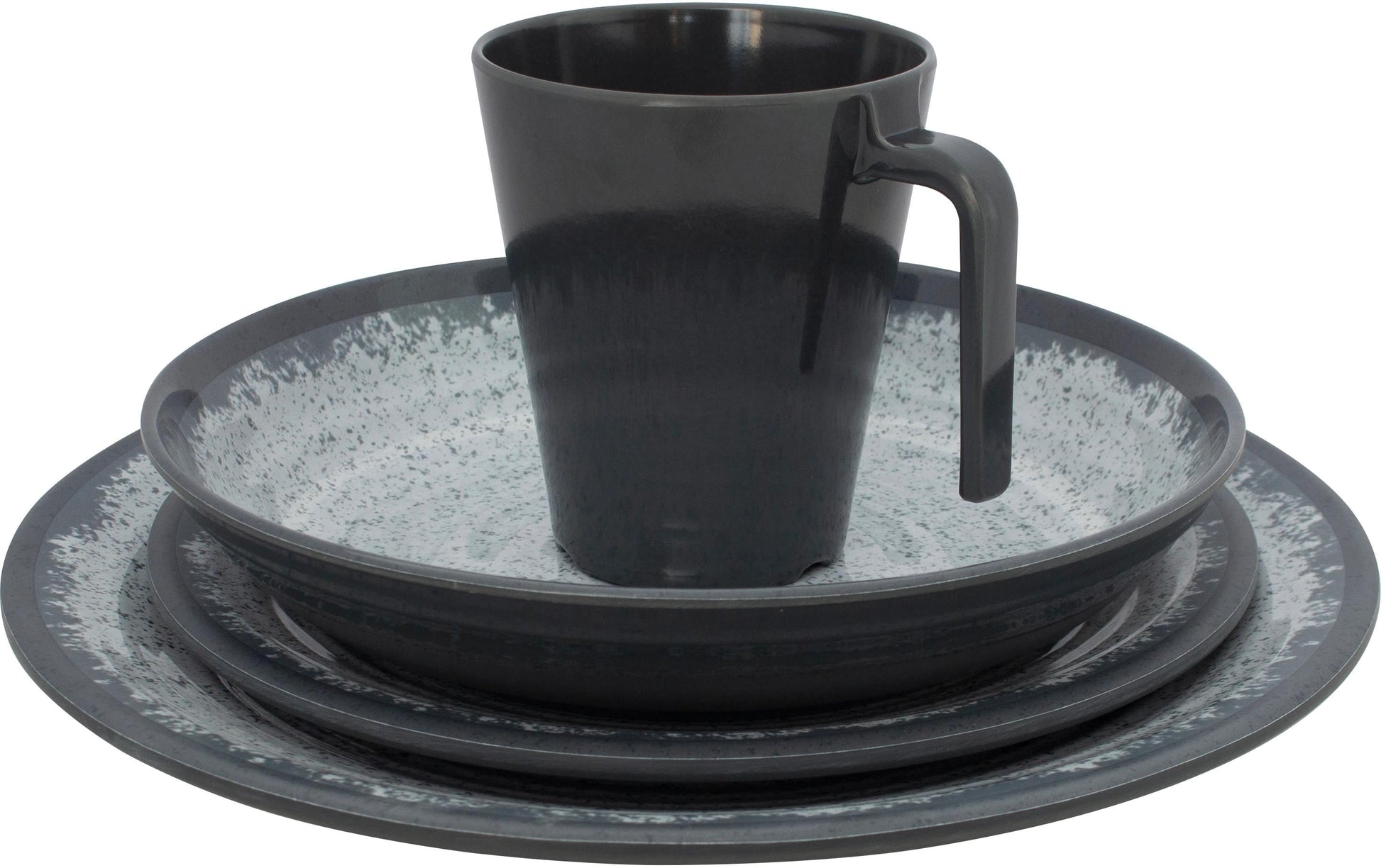 Eurotrail Speise-Service – 16-teilig, Speiseteller Ø 26,5 cm, Melamin, Anthrazit