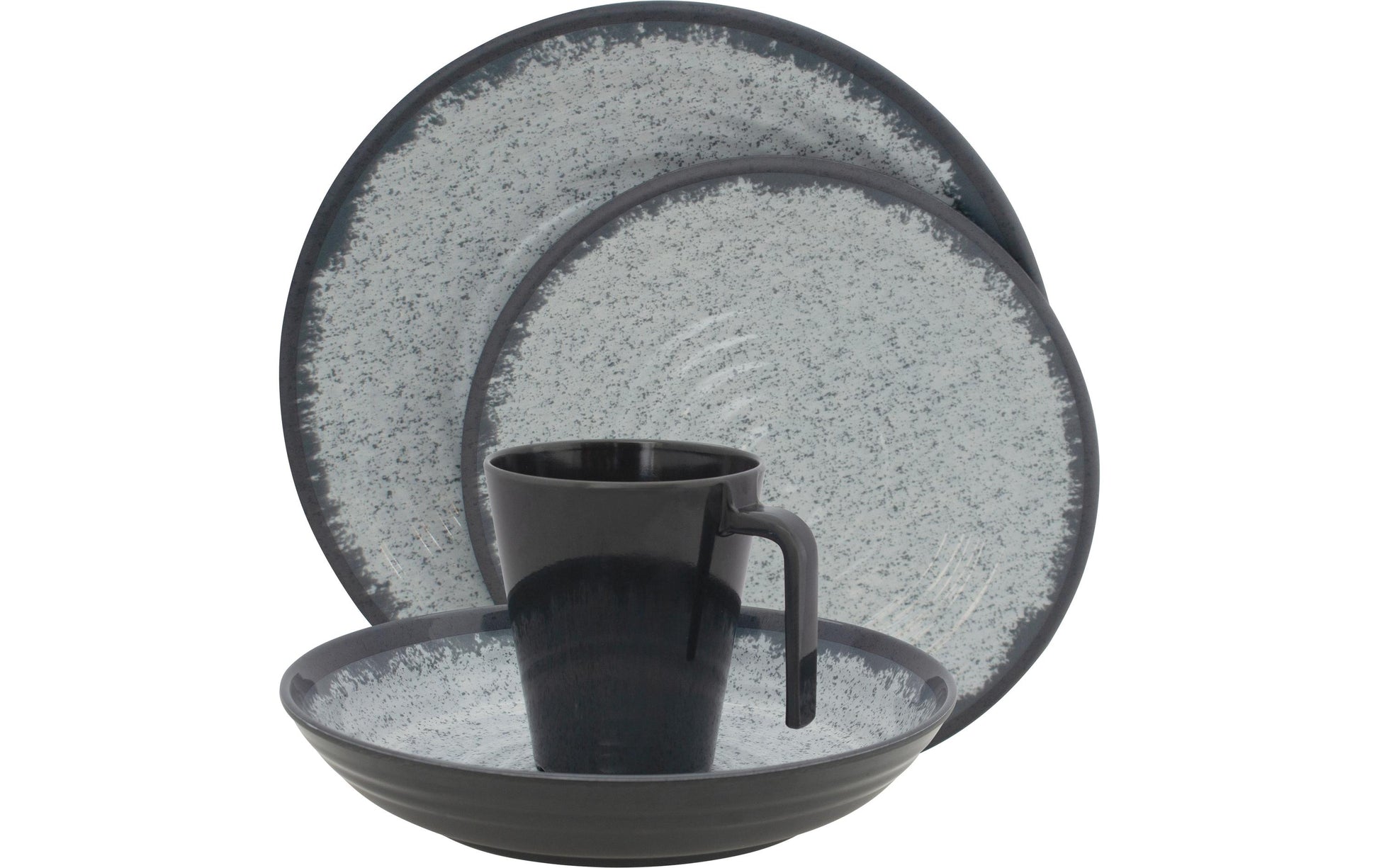 Eurotrail Speise-Service – 16-teilig, Speiseteller Ø 26,5 cm, Melamin, Anthrazit