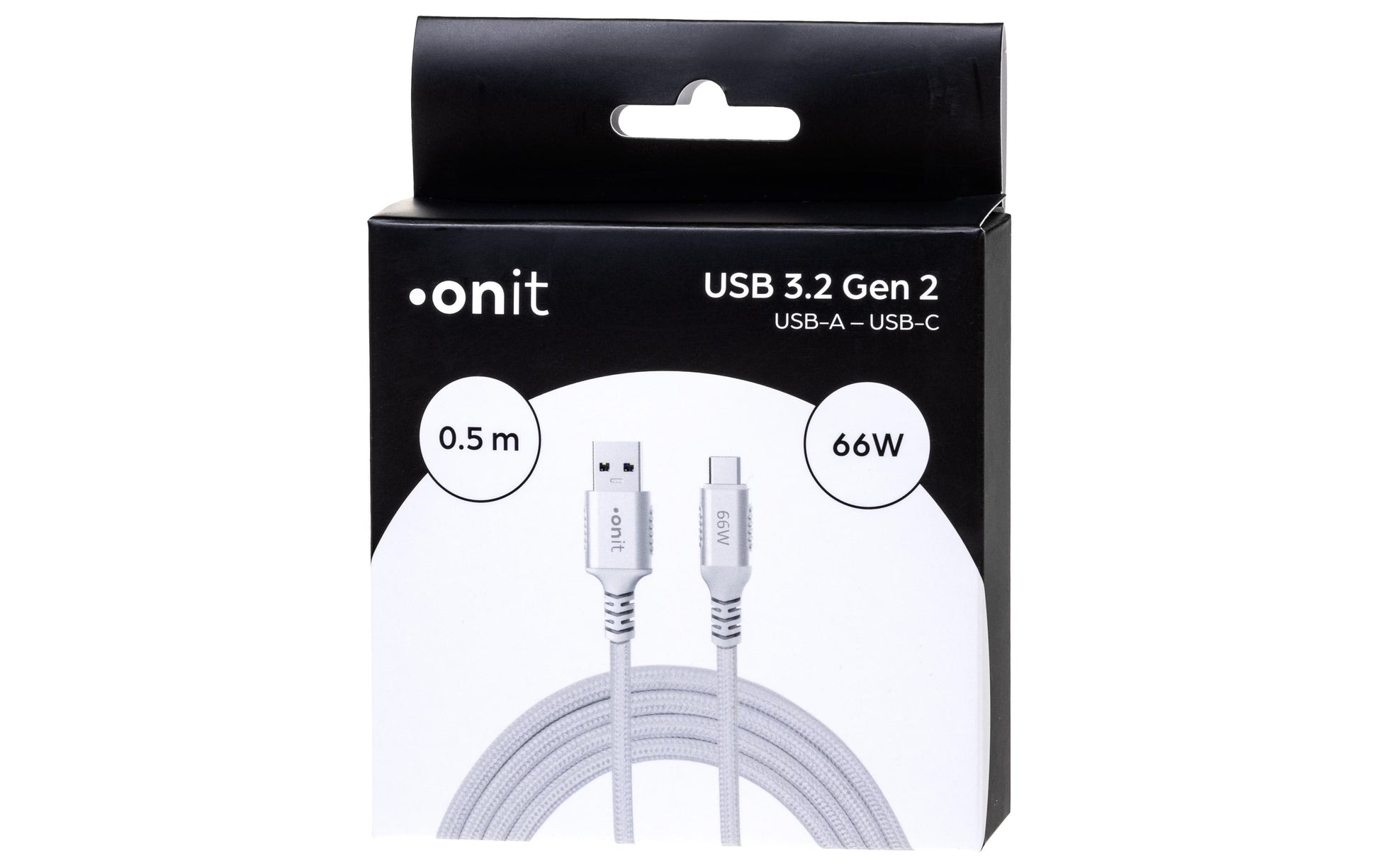 ONIT USB-A auf USB-C Kabel – USB 3.2 Gen 2 (10 Gbit/s) – 0,5 m – PD 66 W – Textilmantel, Verstärkt – Weiss