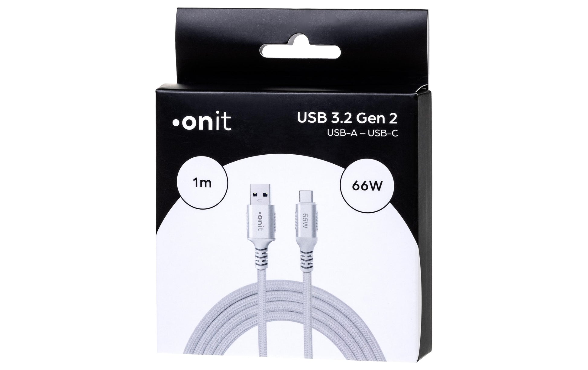ONIT USB-A auf USB-C Kabel – USB 3.2 Gen 2 (10 Gbit/s) – 1 m – PD 66 W – Textilmantel – Weiss