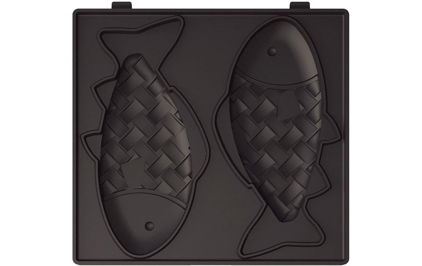 CREATE Ersatzteller Stone 2-in-1 Fisch – für 2in1 Compact Waffeleisen, 2 Stk., Teflonbeschichtet, Schwarz
