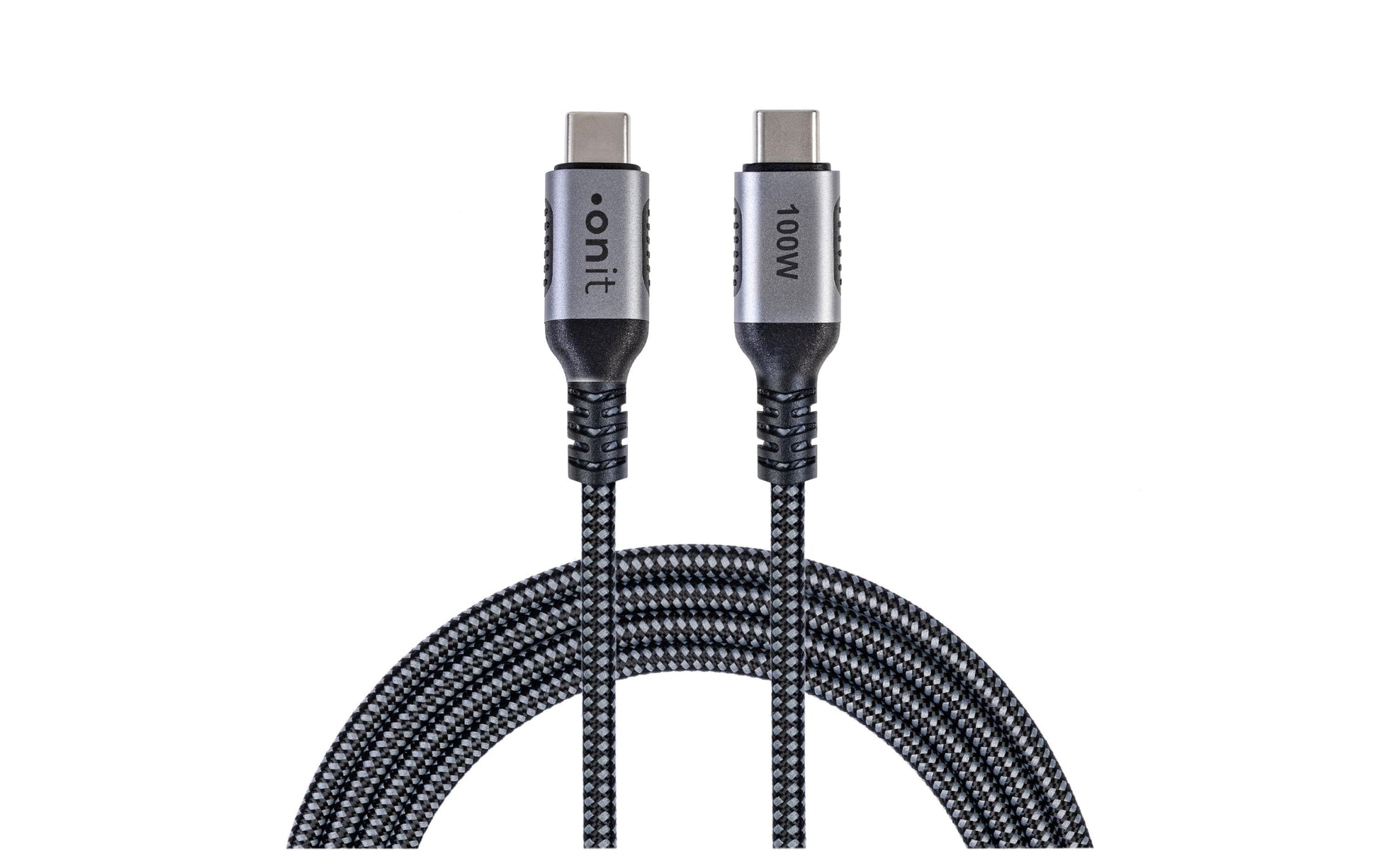 ONIT USB-C auf USB-C Kabel – USB 3.2 Gen 2 (10 Gbit/s) – 1 m – PD 100 W – Textilmantel – Schwarz/Grau