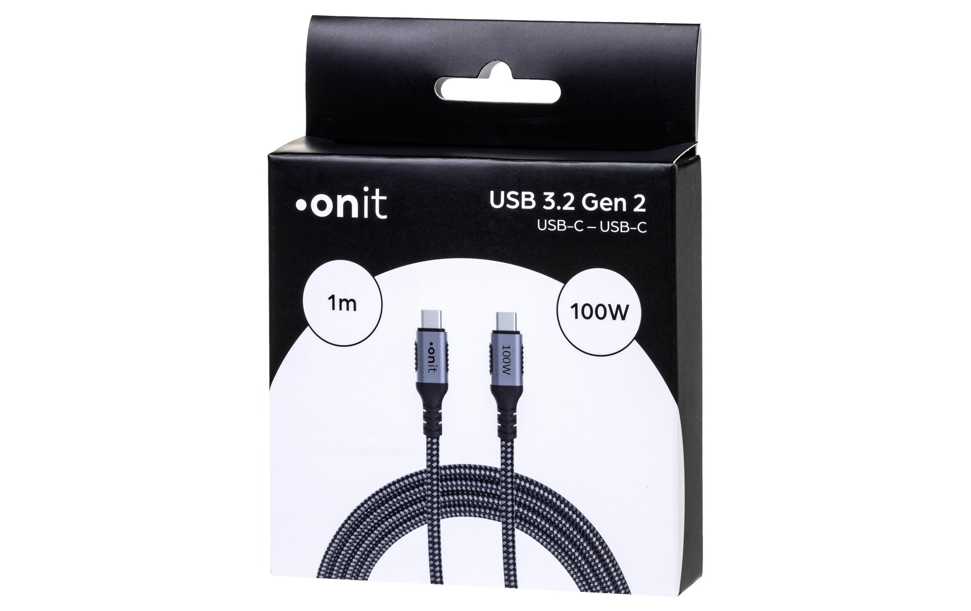 ONIT USB-C auf USB-C Kabel – USB 3.2 Gen 2 (10 Gbit/s) – 1 m – PD 100 W – Textilmantel – Schwarz/Grau