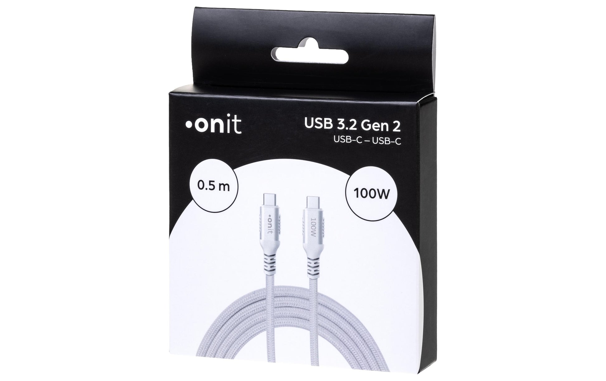 ONIT USB-C auf USB-C Kabel – USB 3.2 Gen 2 (10 Gbit/s) – 0,5 m – PD 100 W – Textilmantel – Weiss