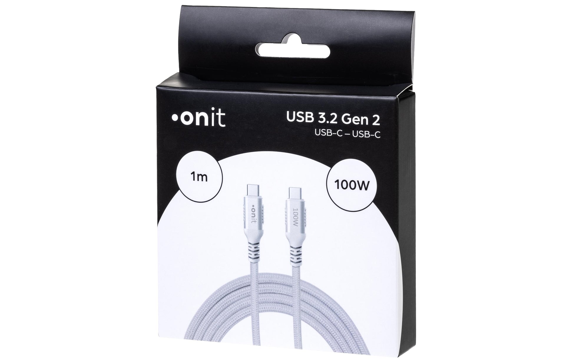 ONIT USB-C auf USB-C Kabel – USB 3.2 Gen 2 (10 Gbit/s) – 1 m – PD 100 W – Textilmantel – Weiss