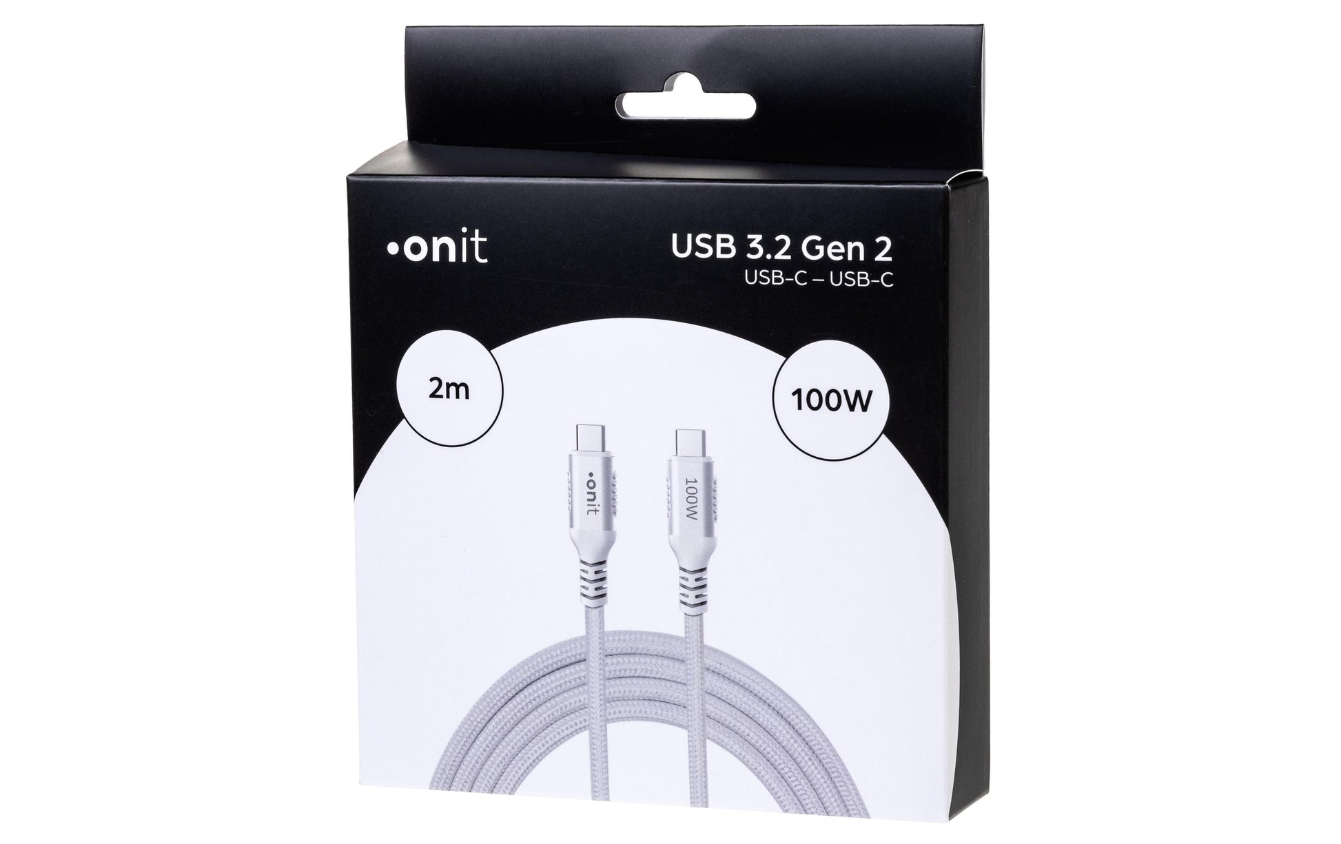 ONIT USB-C auf USB-C Kabel – USB 3.2 Gen 2 (10 Gbit/s) – 2 m – PD 100 W – Textilmantel – Weiss