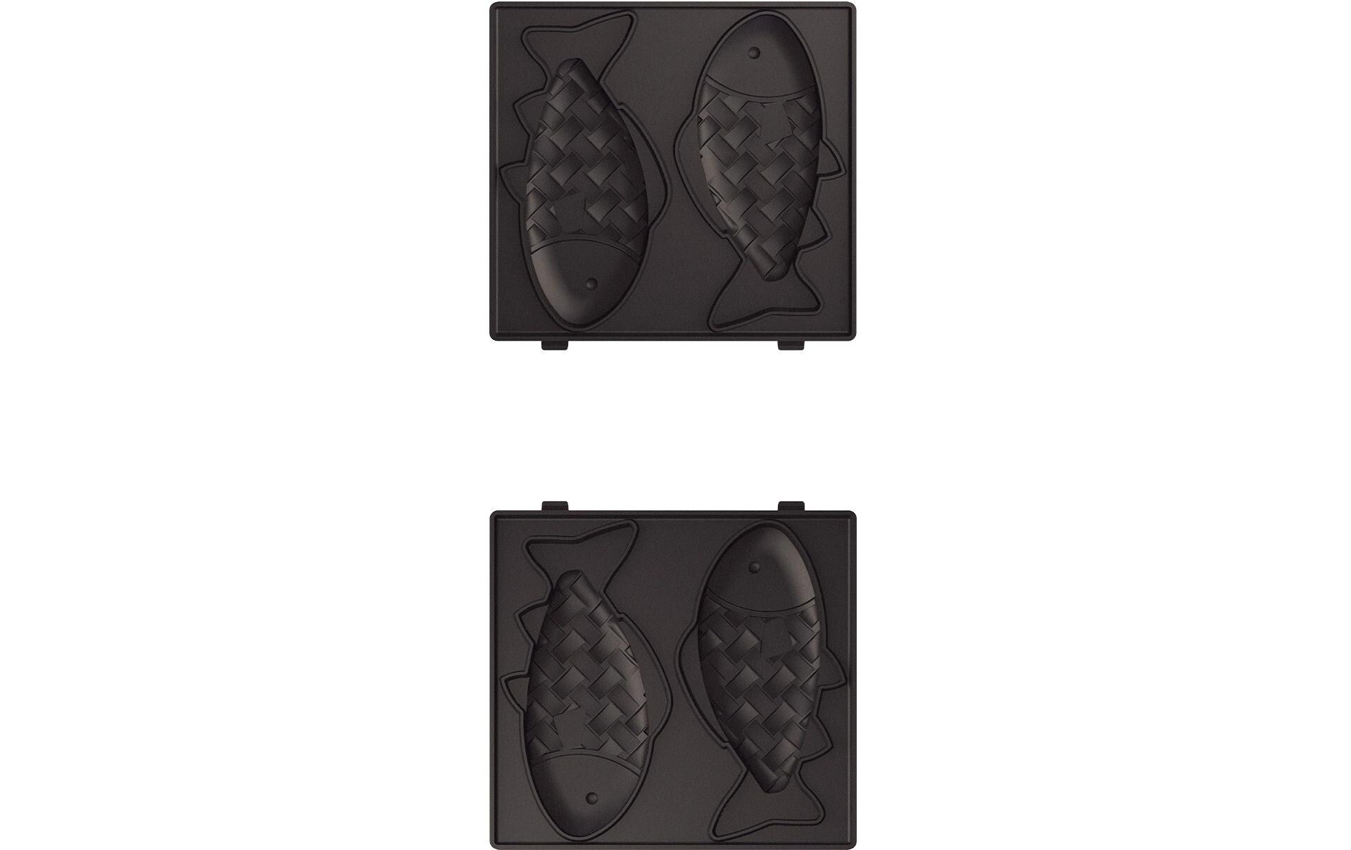 CREATE Ersatzteller Stone 2-in-1 Fisch – für 2in1 Compact Waffeleisen, 2 Stk., Teflonbeschichtet, Schwarz