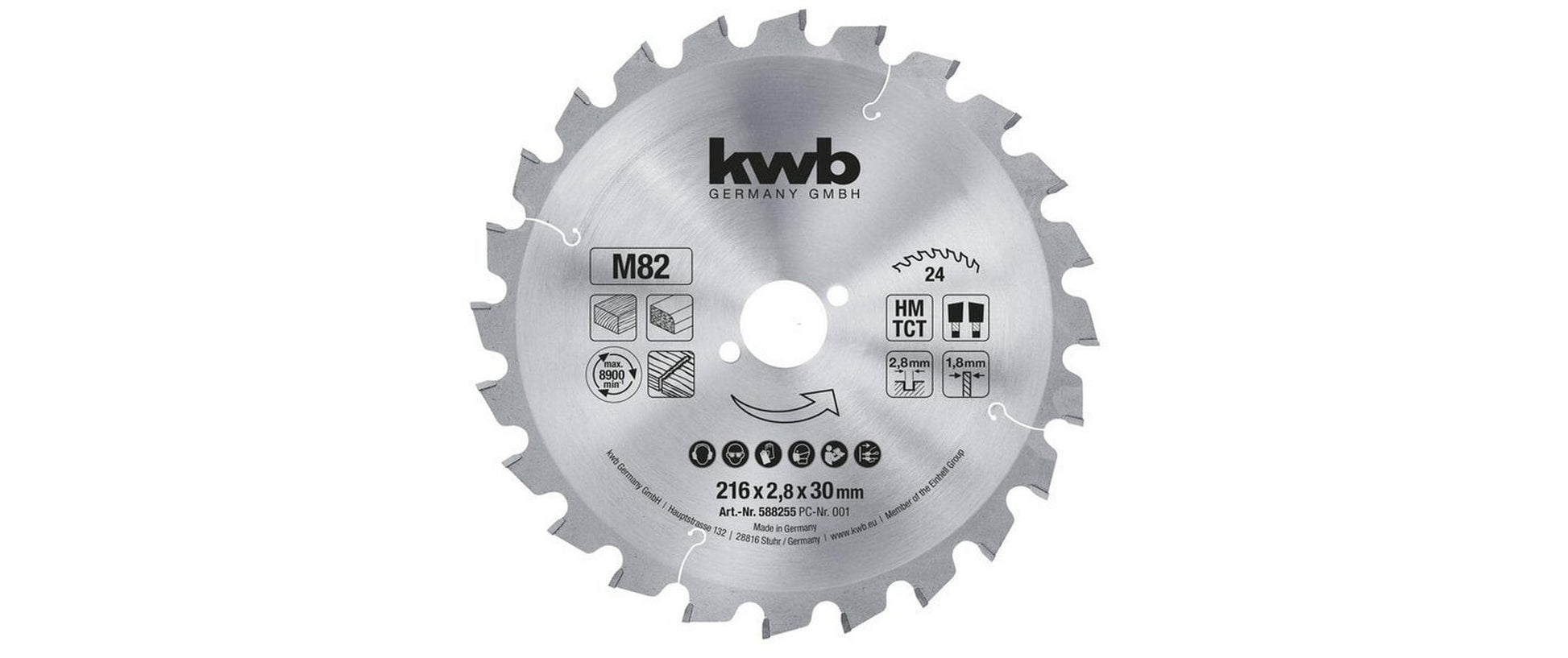Einhell Kreissägeblatt 216 × 30 × 2,8 mm, 24 Zähne Hartmetall – für Holz