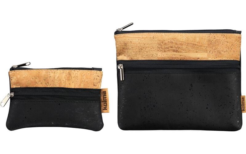 Kolma Reissverschlusstasche – 148 × 210 mm, Kork, Schwarz/Braun – 1 Stück