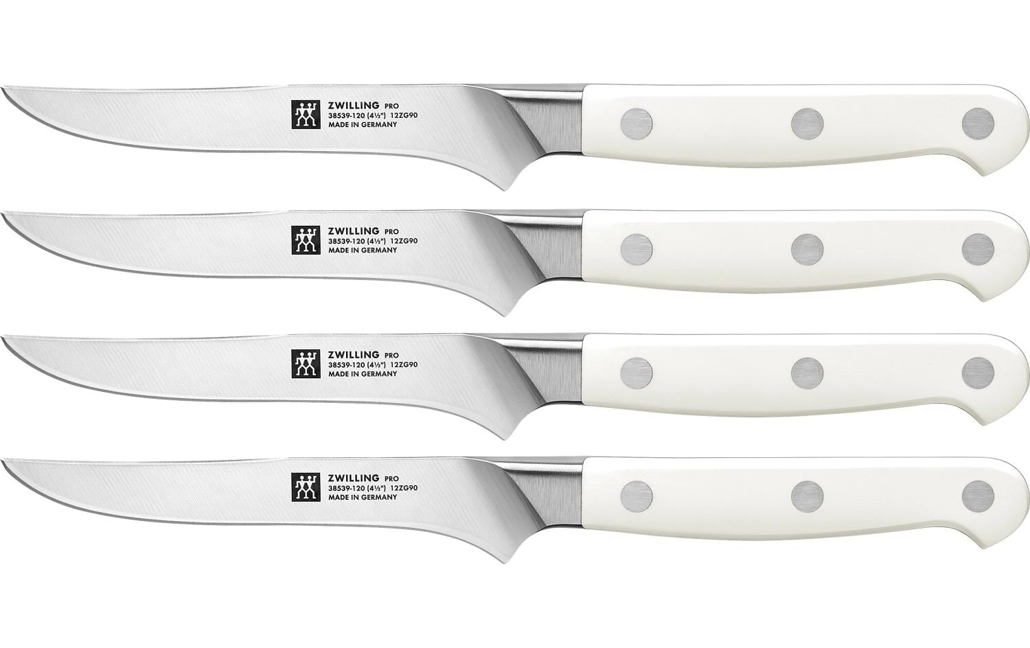 ZWILLING Pro le blanc Steakmesser – 4er-Set, 33 cm, Glatter Schliff, Edelstahl, Kunststoffgriff, Weiss