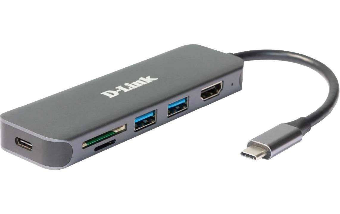D-Link DUB-2327 USB-Hub – USB-C, 1× HDMI, 2× USB-A, 60 W PD, SD/microSD, für Windows/Mac