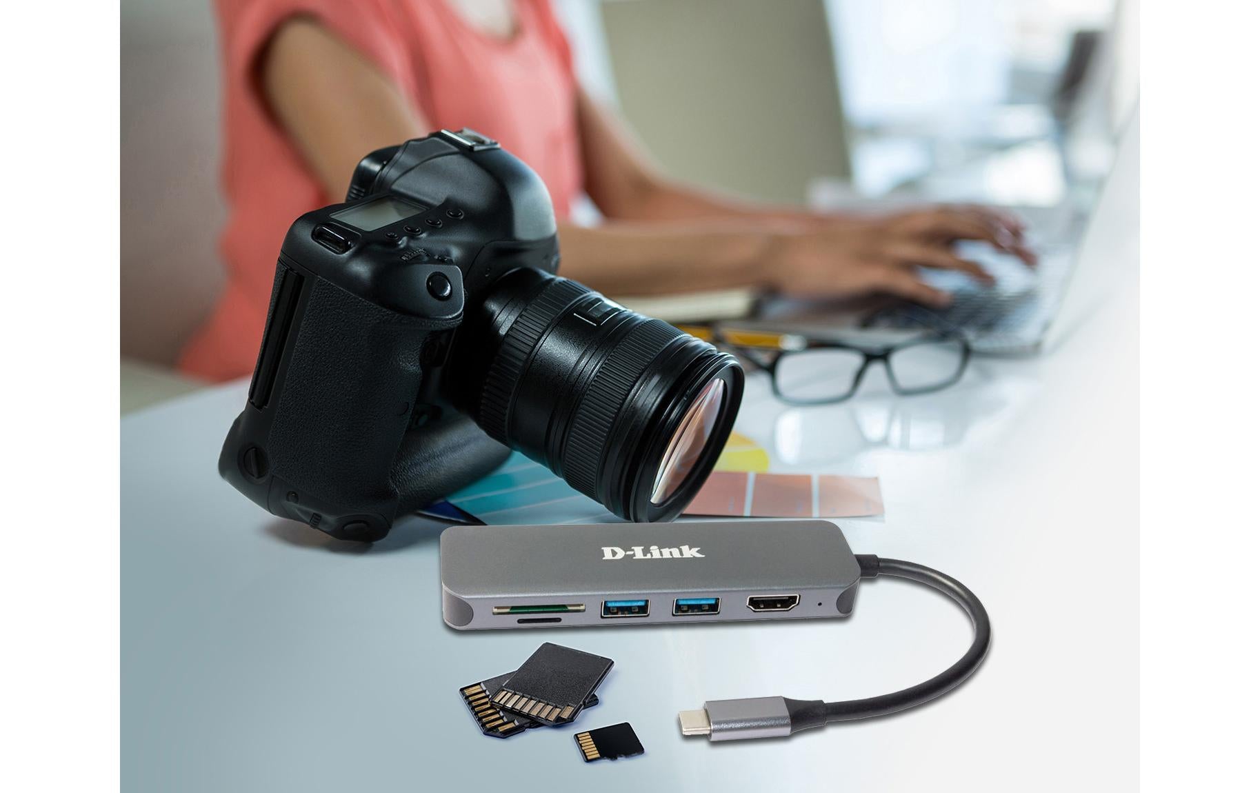 D-Link DUB-2327 USB-Hub – USB-C, 1× HDMI, 2× USB-A, 60 W PD, SD/microSD, für Windows/Mac