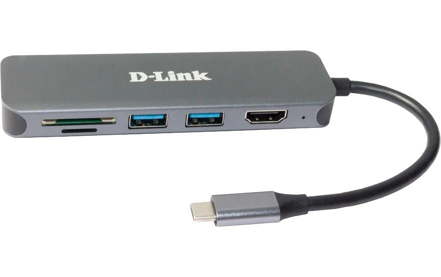 D-Link DUB-2327 USB-Hub – USB-C, 1× HDMI, 2× USB-A, 60 W PD, SD/microSD, für Windows/Mac