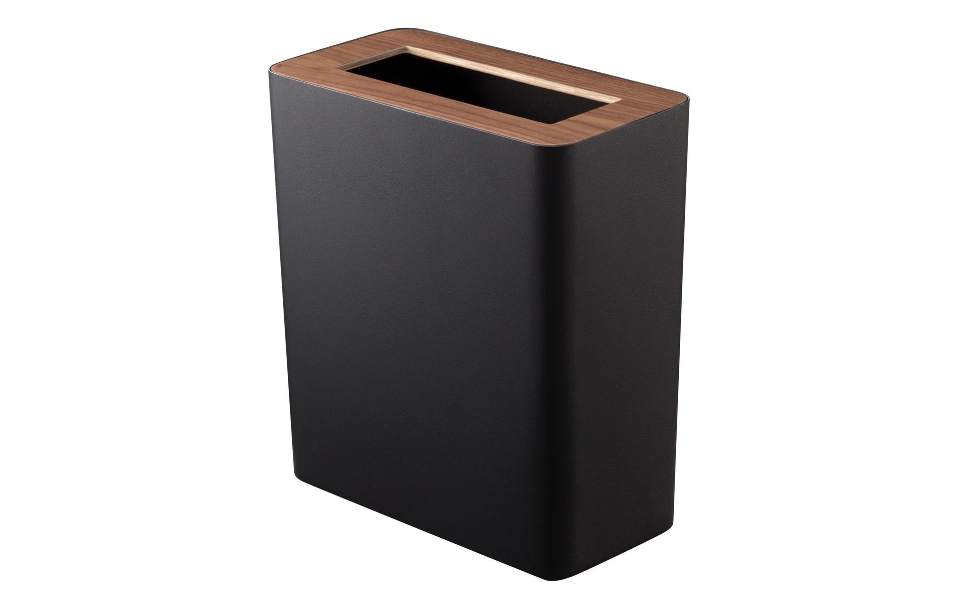 Yamazaki Papierkorb – 10 l – Metall, Schwarz, Walnuss – B × H × T 150 × 300 × 280 mm