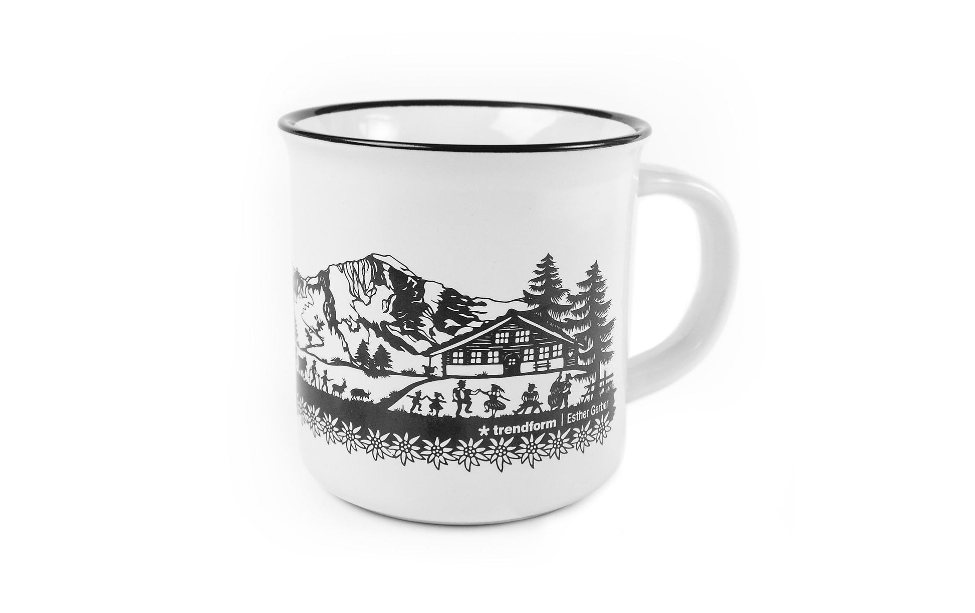 Trendform Tasse SWISS TRADITION – 350 ml, Ø 9 cm, H 9,3 cm, Keramik, Schwarz/Weiss, spülmaschinenfest