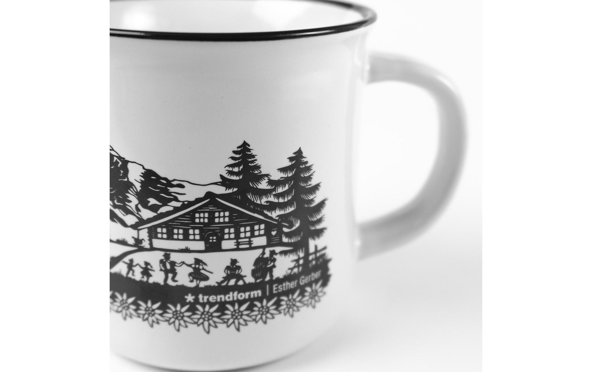 Trendform Tasse SWISS TRADITION – 350 ml, Ø 9 cm, H 9,3 cm, Keramik, Schwarz/Weiss, spülmaschinenfest