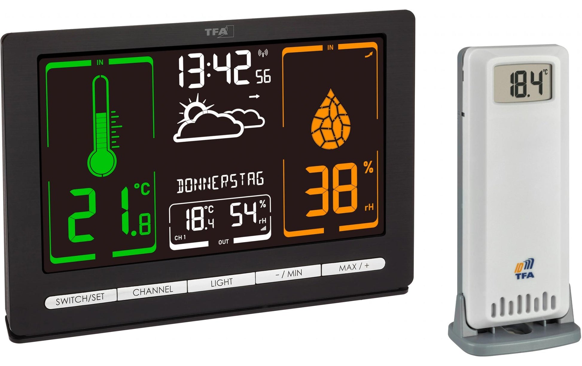 TFA-Dostmann METEOCHROME Temperatur-/Feuchtesensor – 868 MHz, −40–60 °C, 10–99 %, Innen/Aussen