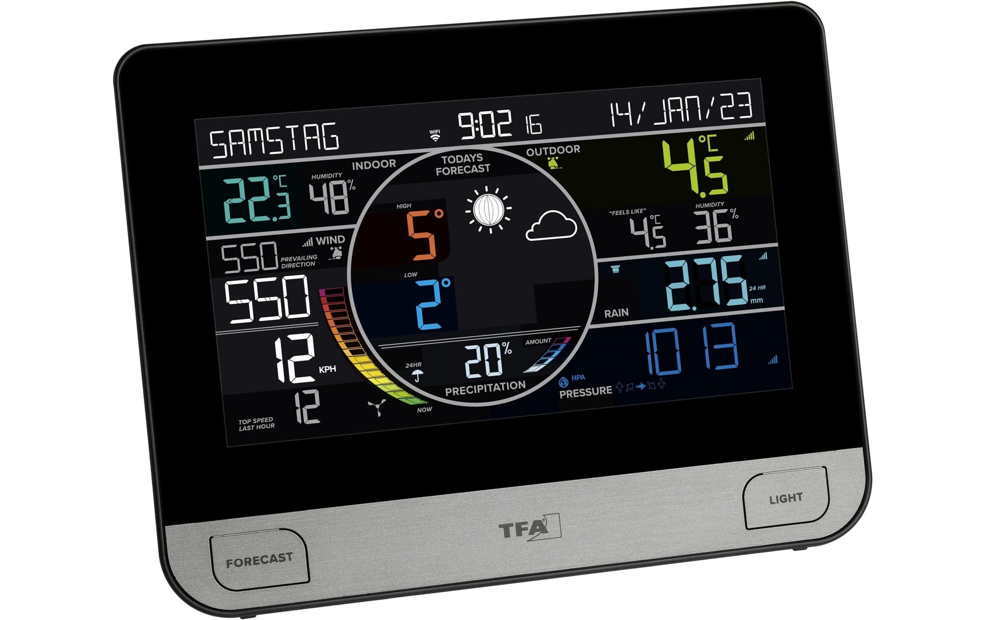 TFA-Dostmann VIEW PRO Sensor-Gateway/Monitor – WLAN, −40–60 °C, 10–99 %, Innen/Aussen