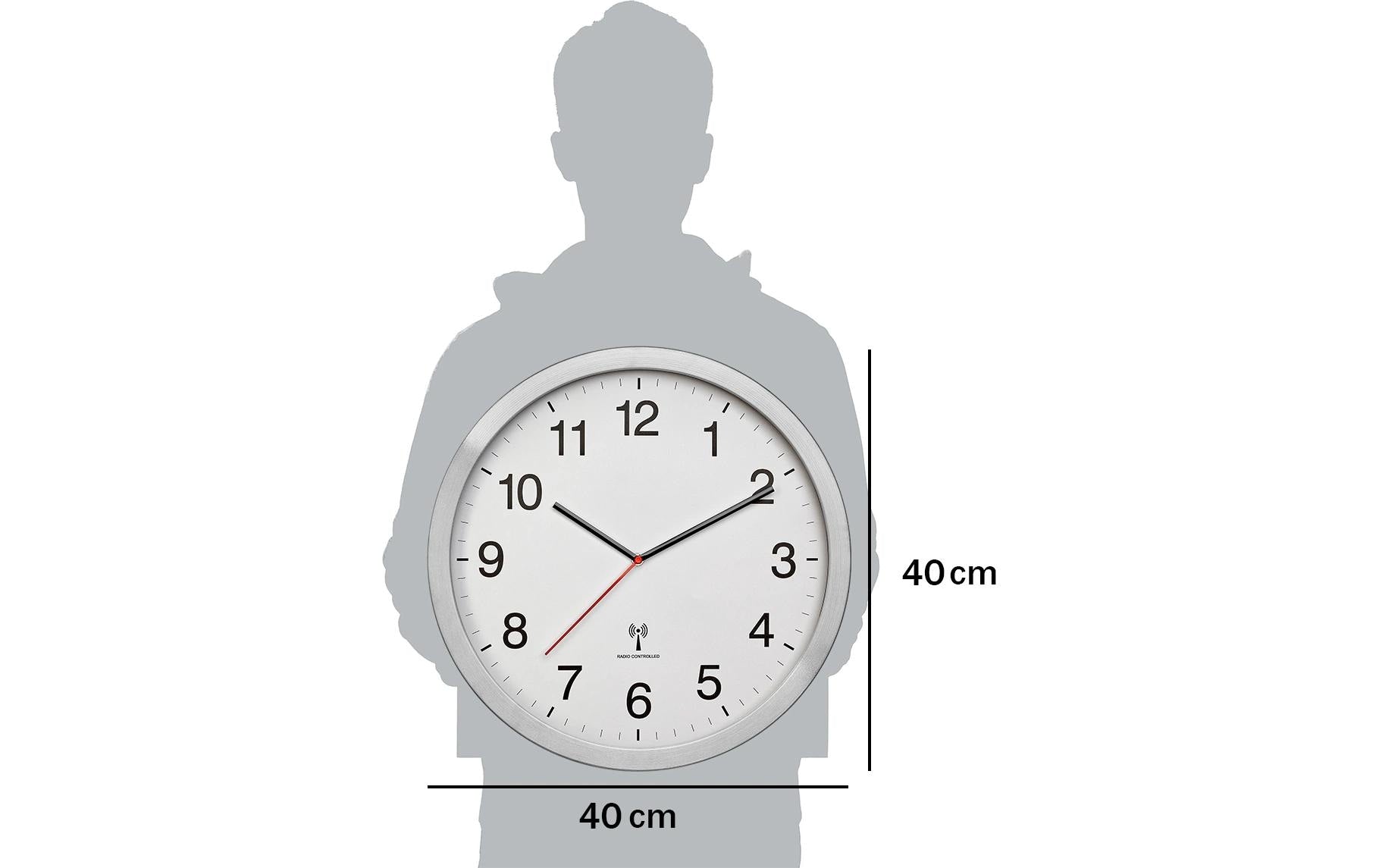 TFA-Dostmann TFA Dostmann Wanduhr – Funk, analog, Ø 40 cm, Silber, Metall/Glas
