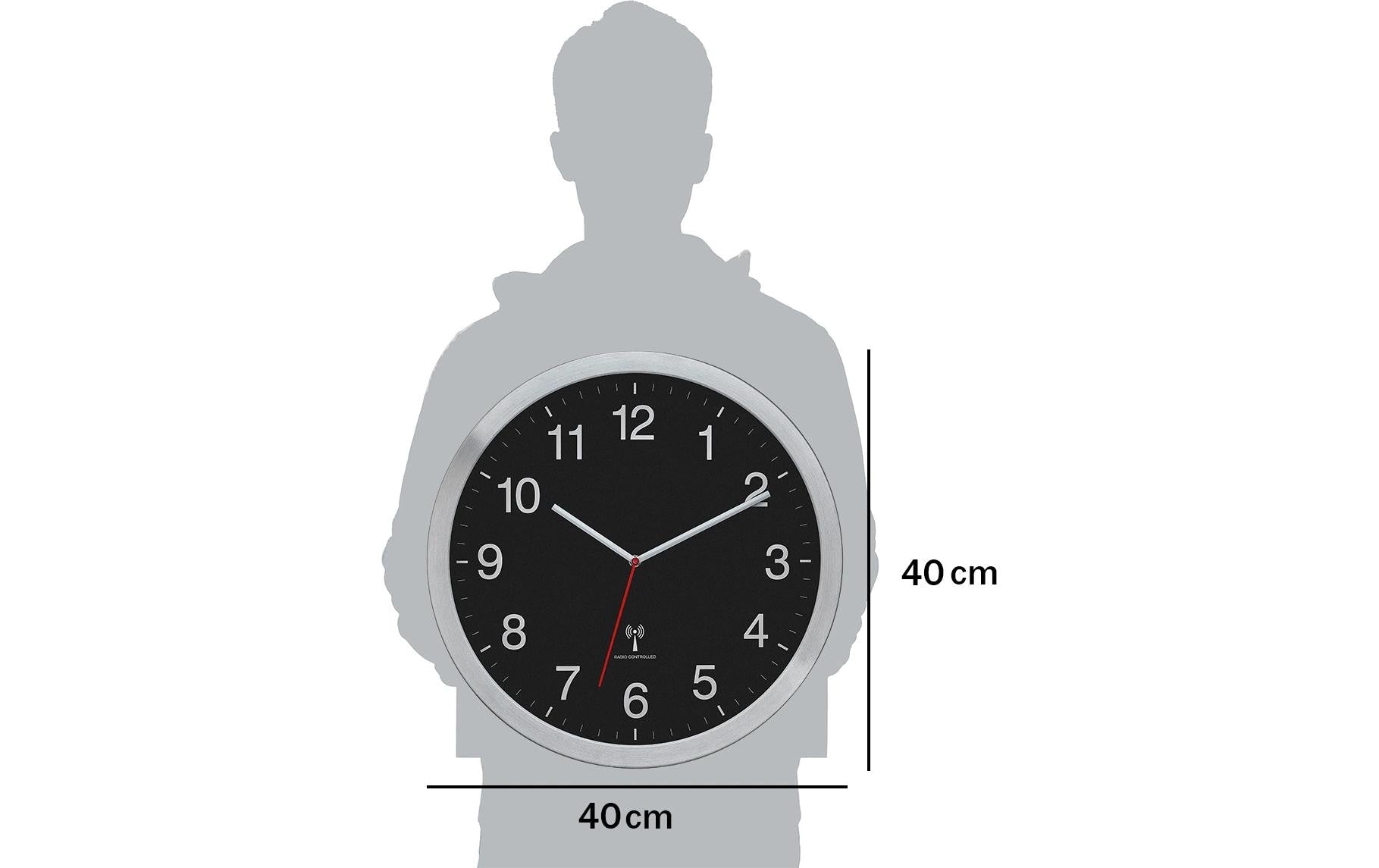 TFA-Dostmann TFA Dostmann Wanduhr – Funk, analog, Ø 40 cm, schwarz, Metall/Glas