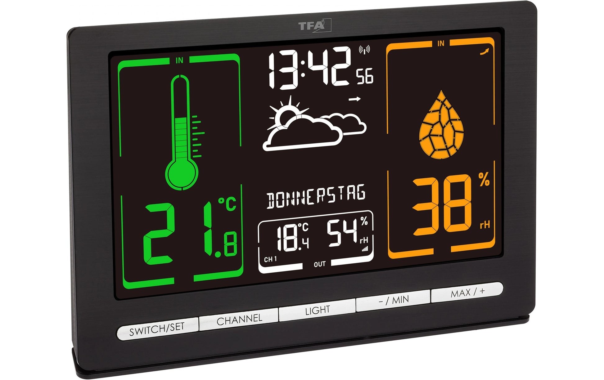 TFA-Dostmann METEOCHROME Temperatur-/Feuchtesensor – 868 MHz, −40–60 °C, 10–99 %, Innen/Aussen
