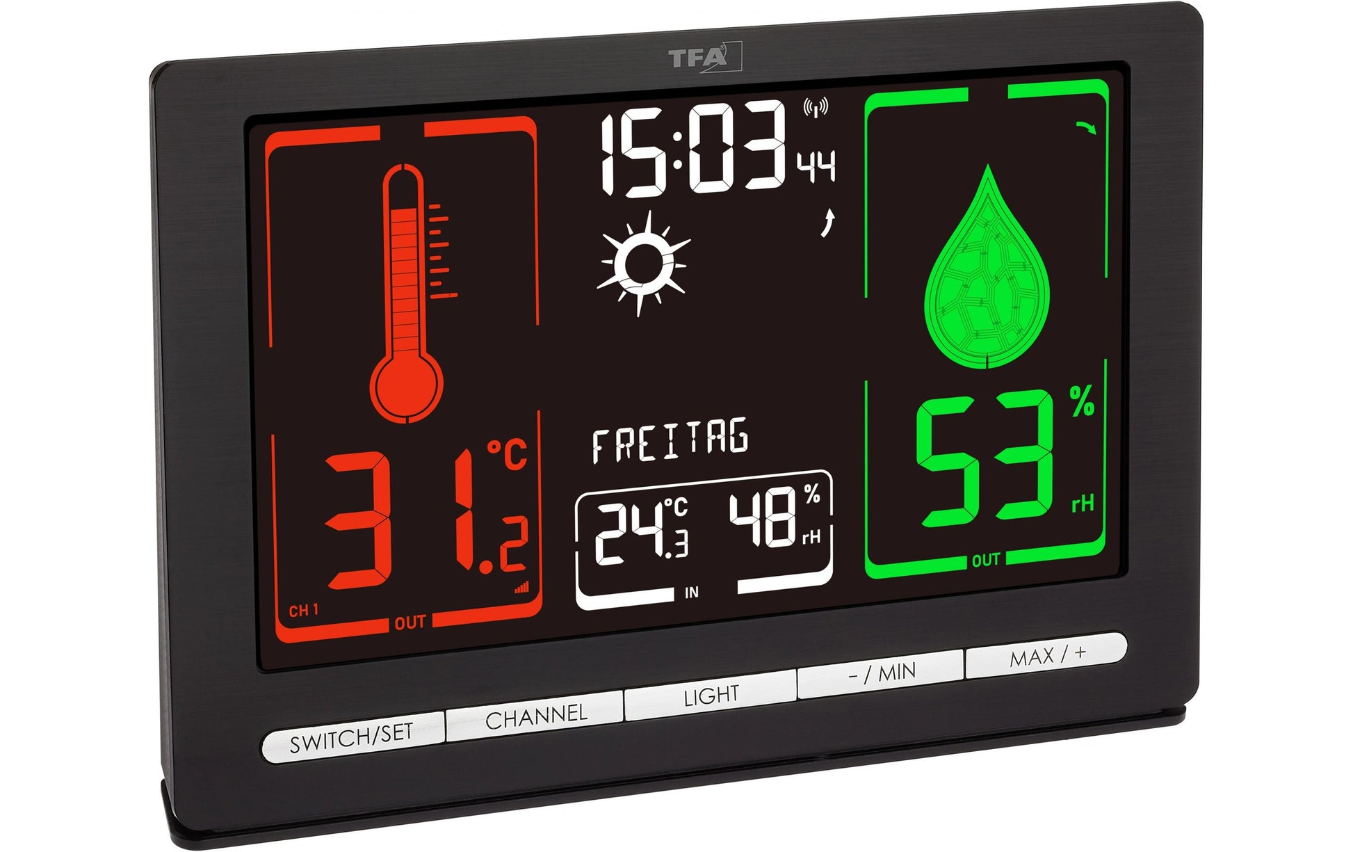 TFA-Dostmann METEOCHROME Temperatur-/Feuchtesensor – 868 MHz, −40–60 °C, 10–99 %, Innen/Aussen