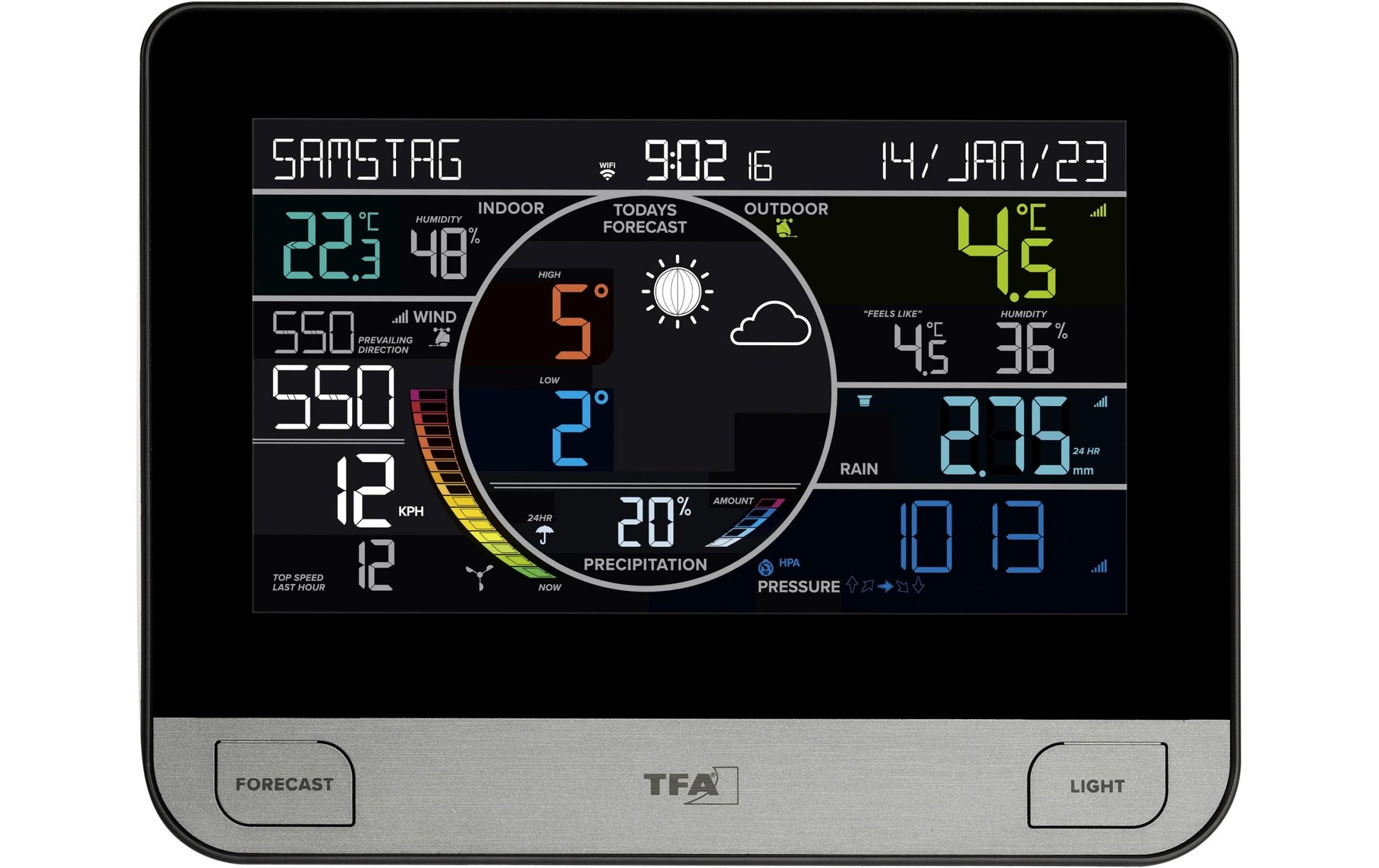 TFA-Dostmann VIEW PRO Sensor-Gateway/Monitor – WLAN, −40–60 °C, 10–99 %, Innen/Aussen