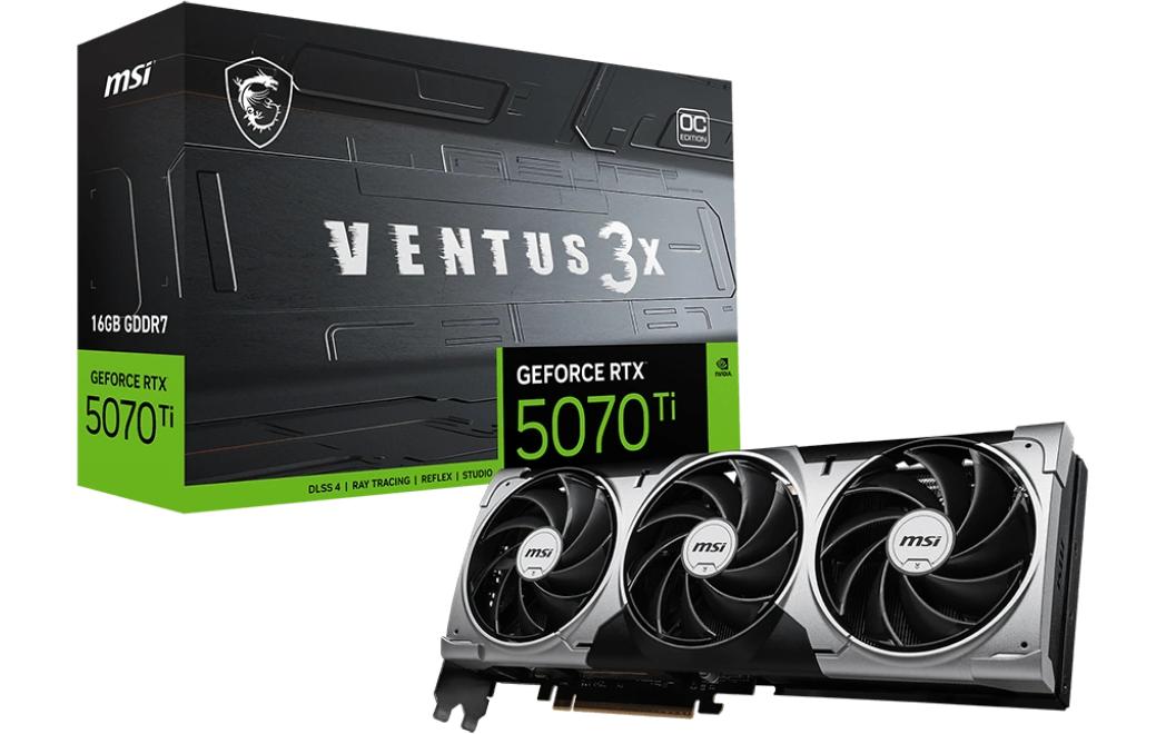 MSI GeForce RTX 5070 Ti 16 GB VENTUS 3X OC – PCIe Grafikkarte – 3×DP, 1×HDMI, 16 GB GDDR7, PCIe 5.0, 300 W
