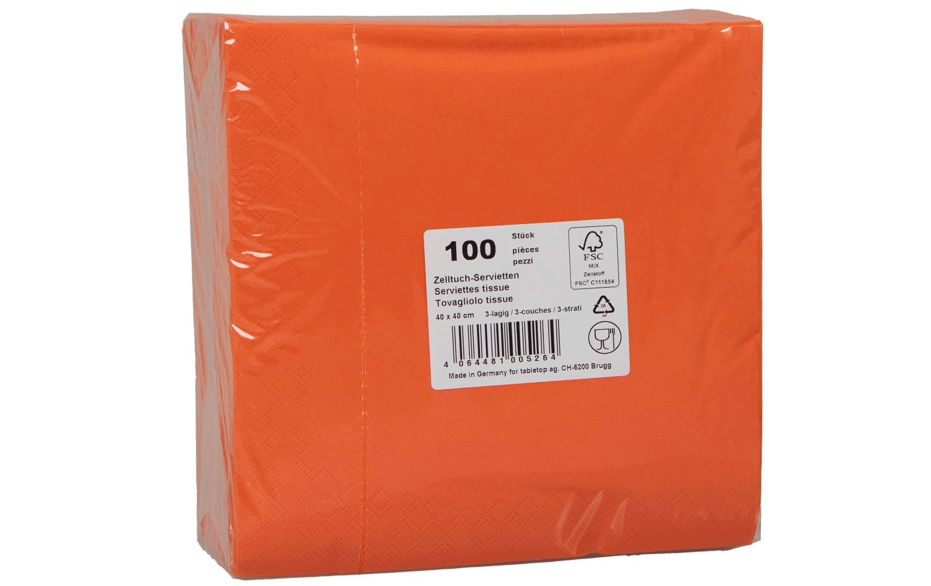 Elco Servietten orange – 40 × 40 cm, 3-lagig – 100 Stück