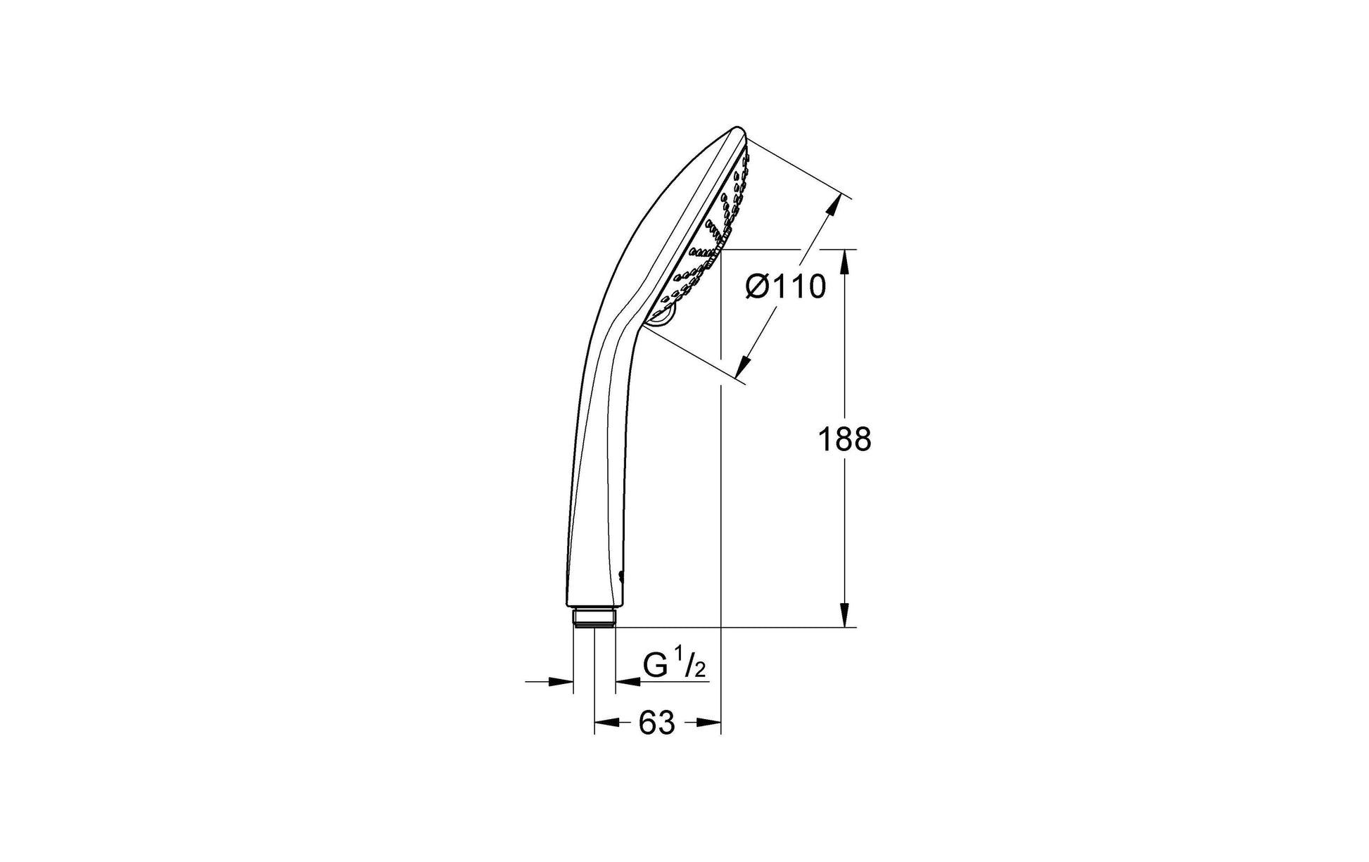 GROHE Euphoria 110 Massage Handbrause – Ø11 cm, Kunststoff, 3 Strahlarten, Chrom/Weiss (Siebplatte)