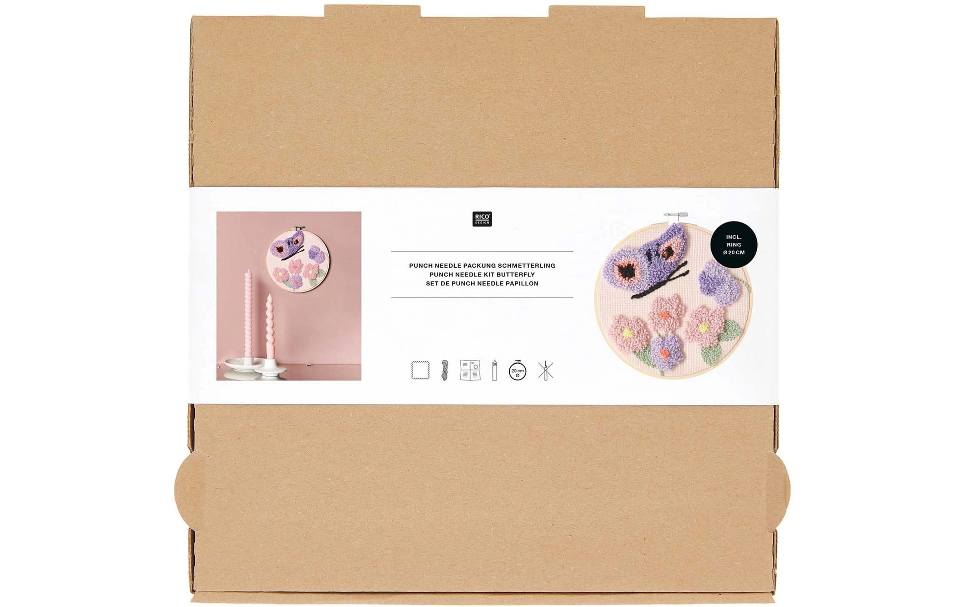 Rico Design Punch-Needle-Set – Schmetterling – Ø 20 cm – ab 6 Jahren