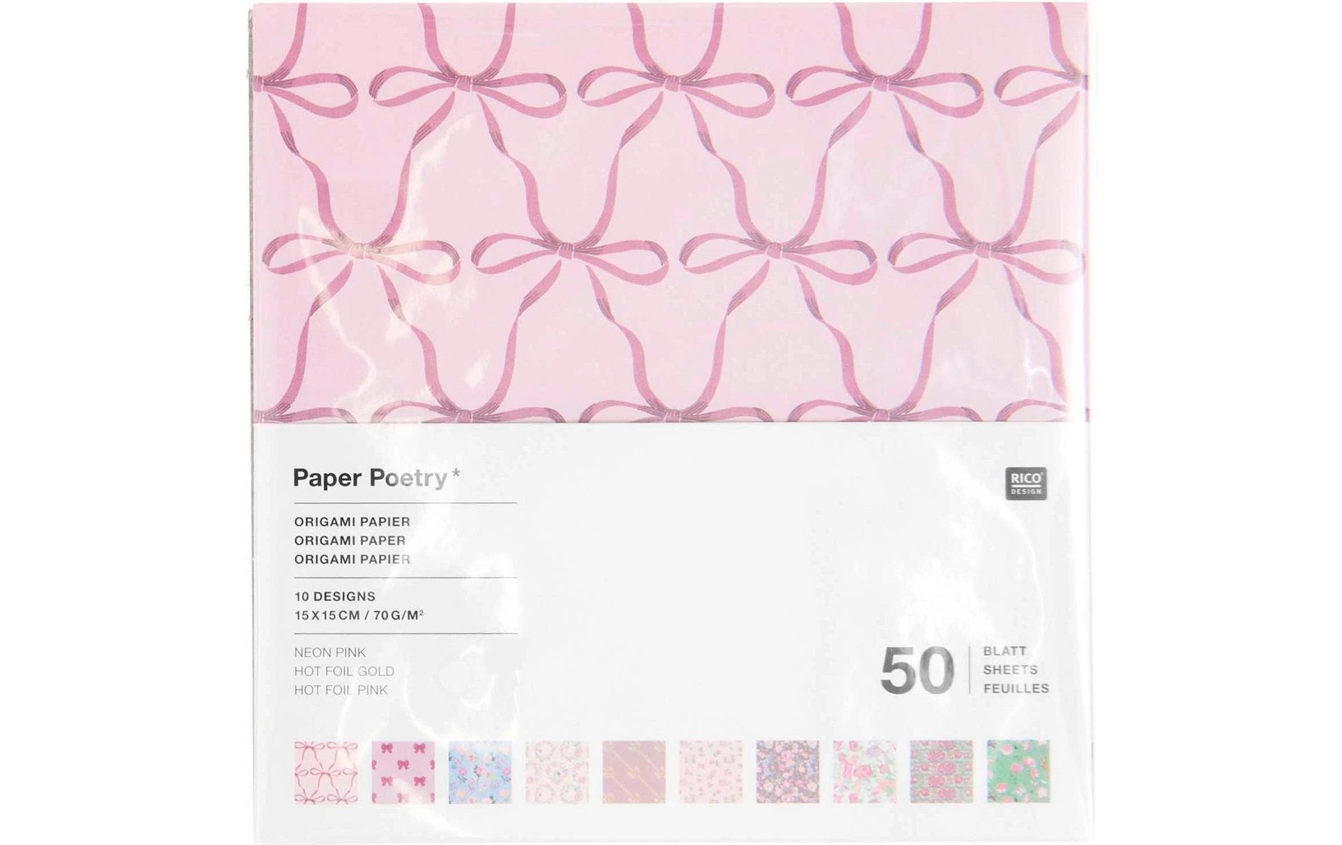 Rico Design Origamipapier – 15 × 15 cm, rosa, 70 g/m² – 50 Blatt