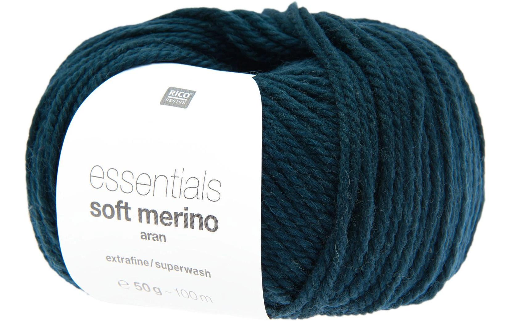 Rico Design Essentials Soft Merino Aran Wolle Petrol – 50 g, 100 m, 100% Schurwolle (superwash), Nadel 5 mm