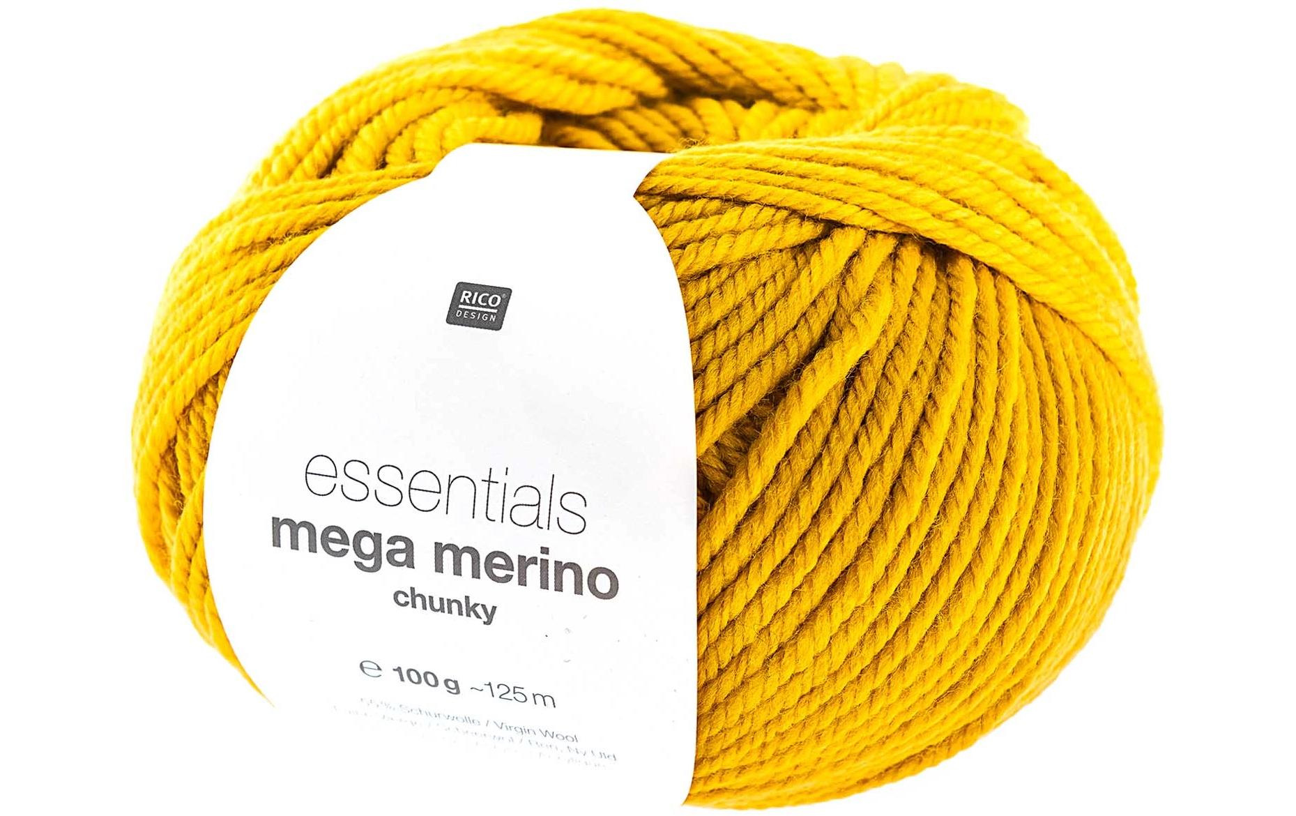 Rico Design Essentials Mega Wool Chunky Wolle Senfgelb – 100 g, 115 m, Nadel 6 mm, 55% Schurwolle/45% Polyacryl
