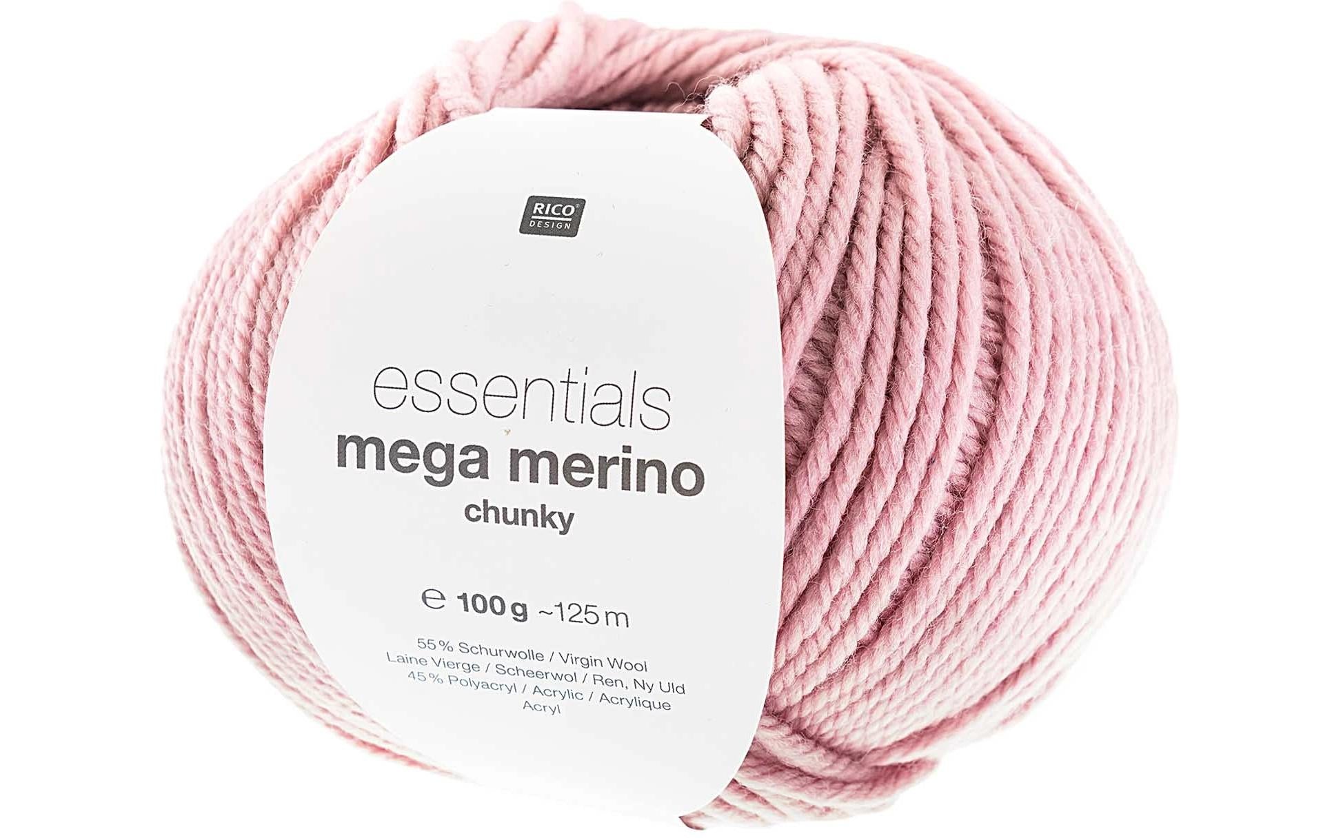 Rico Design Essentials Mega Wool Wolle Aran Rosa – 100 g, 115 m, Nadel 6 mm, 55% Schurwolle/45% Polyacryl